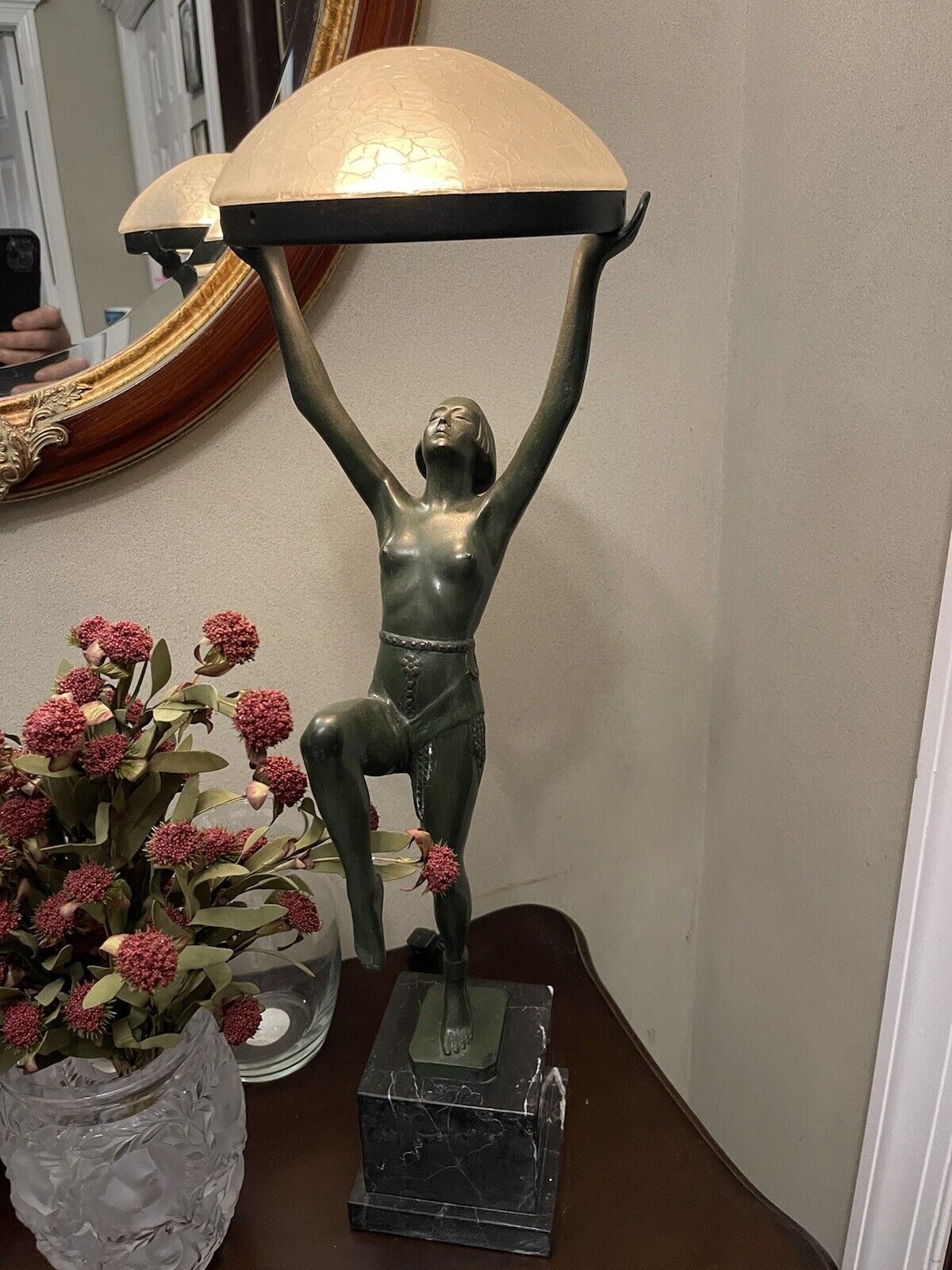 French 1930s Bronze Art Deco Nude Lady Lamp Marble Base Stunning