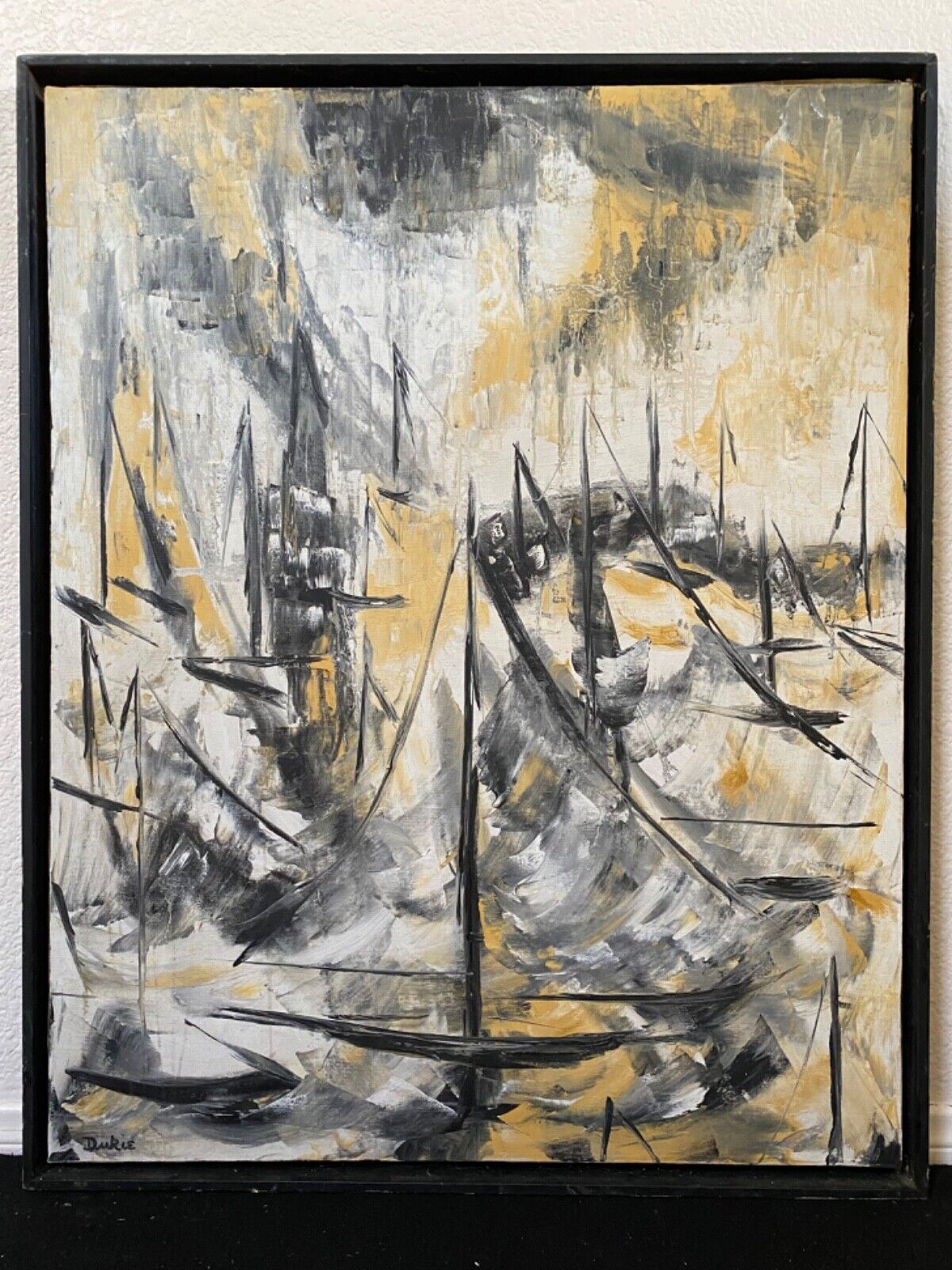 🔥 Antique Mid Century Modern Abstract Nautical Seascape Oil Painting - Durie