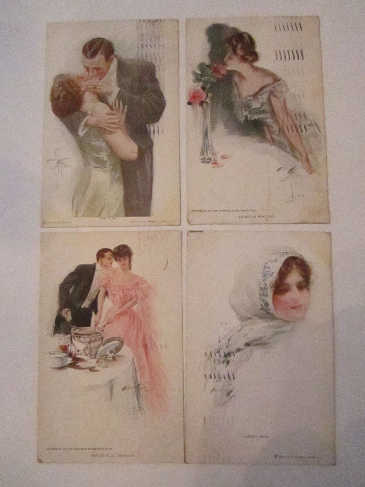 8 HARRISON FISHER SIGNED VINTAGE POSTCARDS - PRE 1911 - COLLECTIBLE - TUB ABC