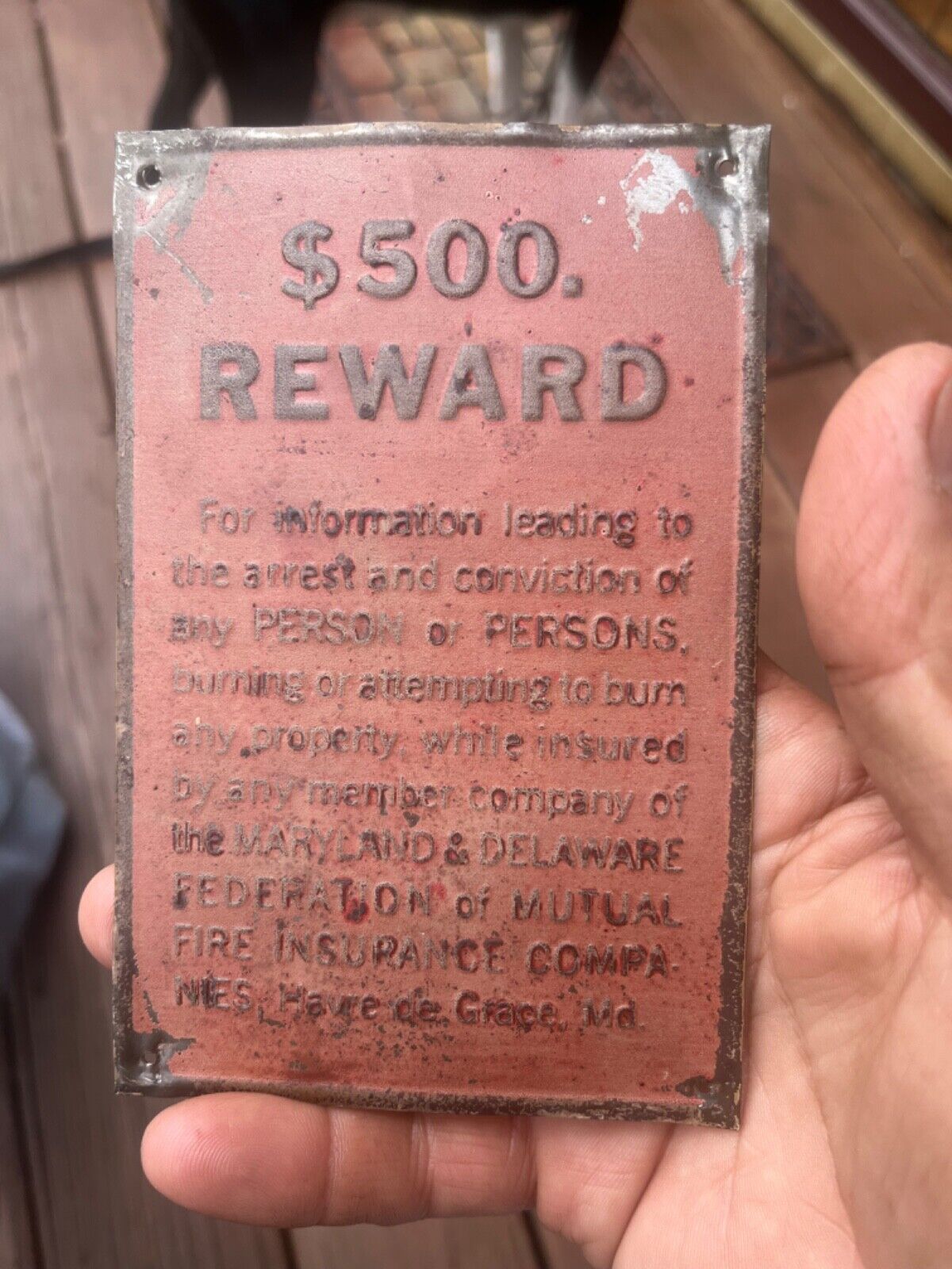 antique 500 dollar reward sign arson insurance rare