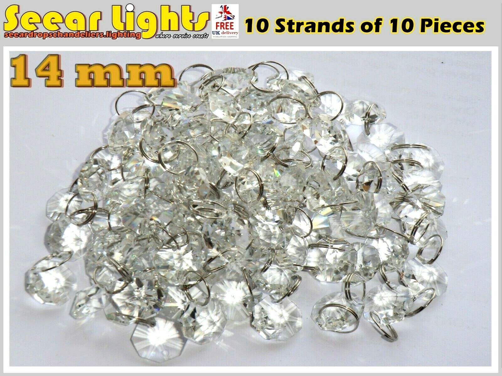 100 Chandelier Light Crystals 2m Garland 14mm Cut Glass Drops Beads Droplets