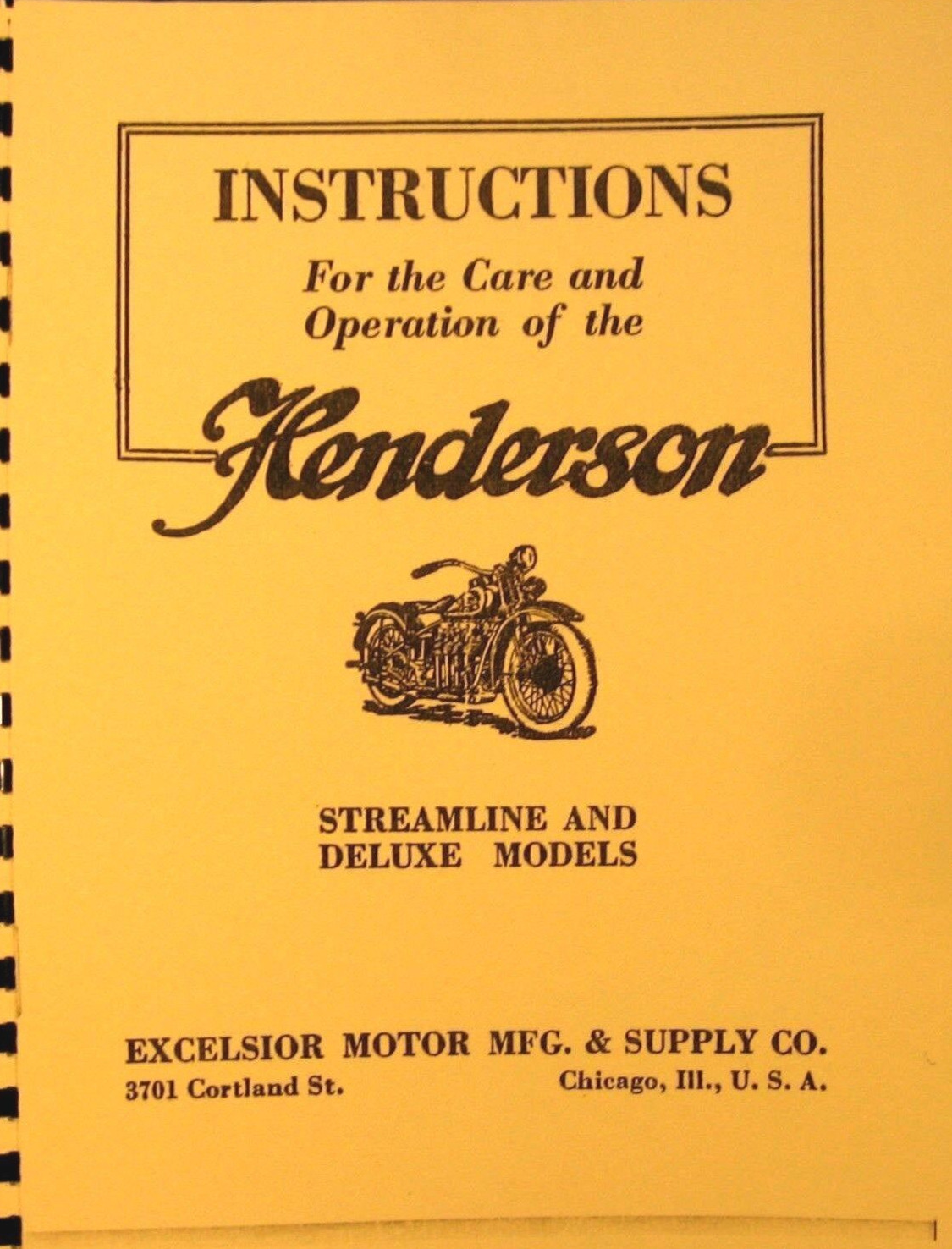 1929 Henderson Motorcycle Instructions For Care & Operatoion  Streamline  DeLuxe
