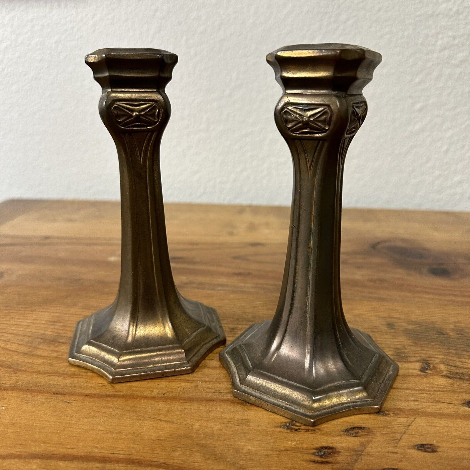 Pair of Antique Spelter Art Nouveau Candle Stick Holder Bronze Clad Set 6\