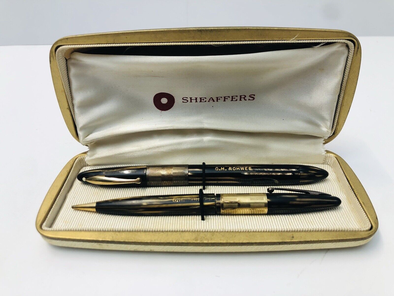 Vintage Sheaffers Pen & Pencil Set In Case Lifetime 14K White Dot Pen Antique