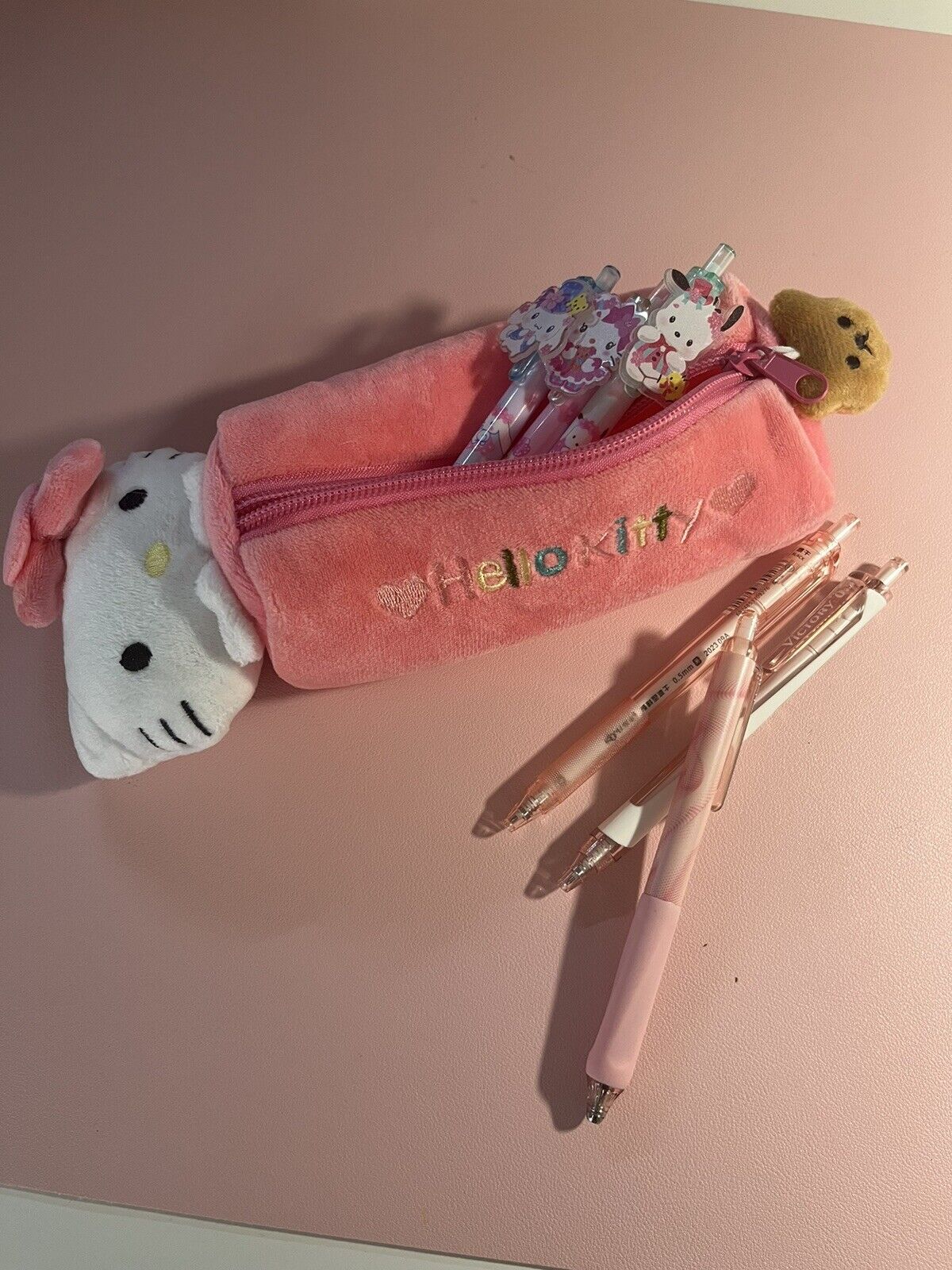 New Sanrio Stationery Cute Pink Plush Hello Kitty Pencil Case
