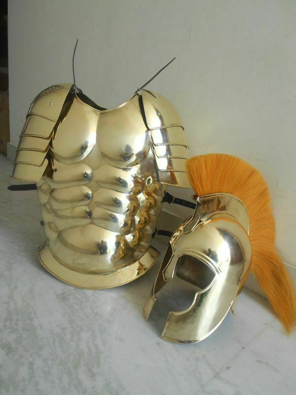  ANTIQUE MUSCLE ARMOUR JACKET WITH SHOULDERS & TROY HELMET ARMOR COSTUME DESIGN 