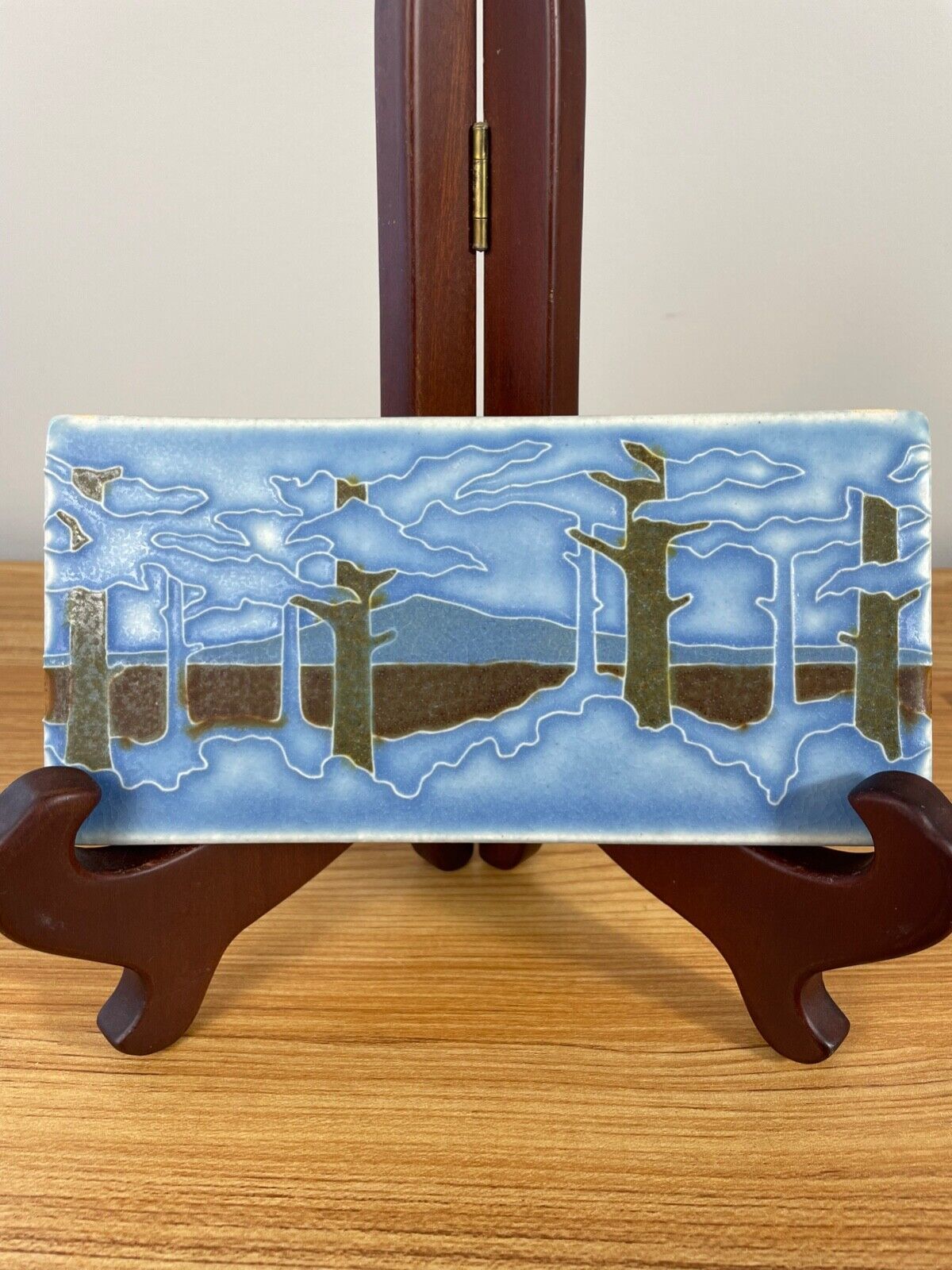 Motawi Tileworks Blue Landscape Tile Art Pottery 4X8 Trail Glaze Test Tile Rare