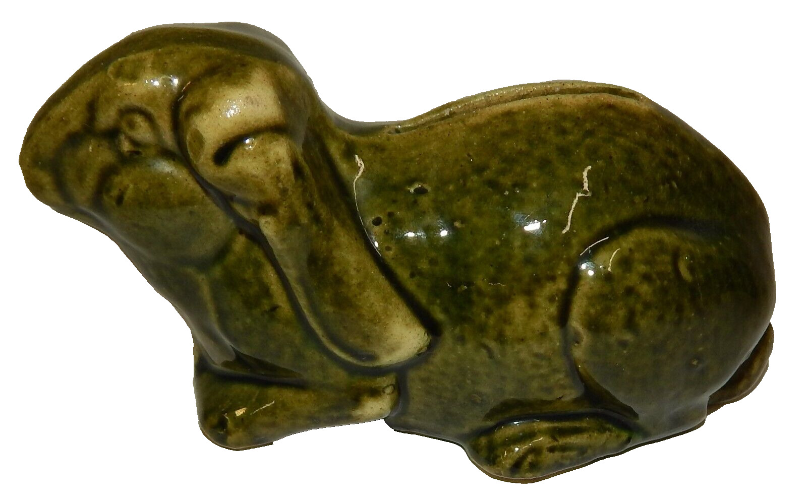 Antique Green Glazed Art Pottery Rabbit Still Bank