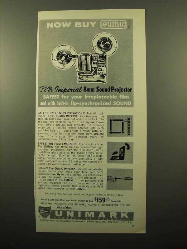 1961 Eumig P8M Imperial 8mm Sound Projector Ad