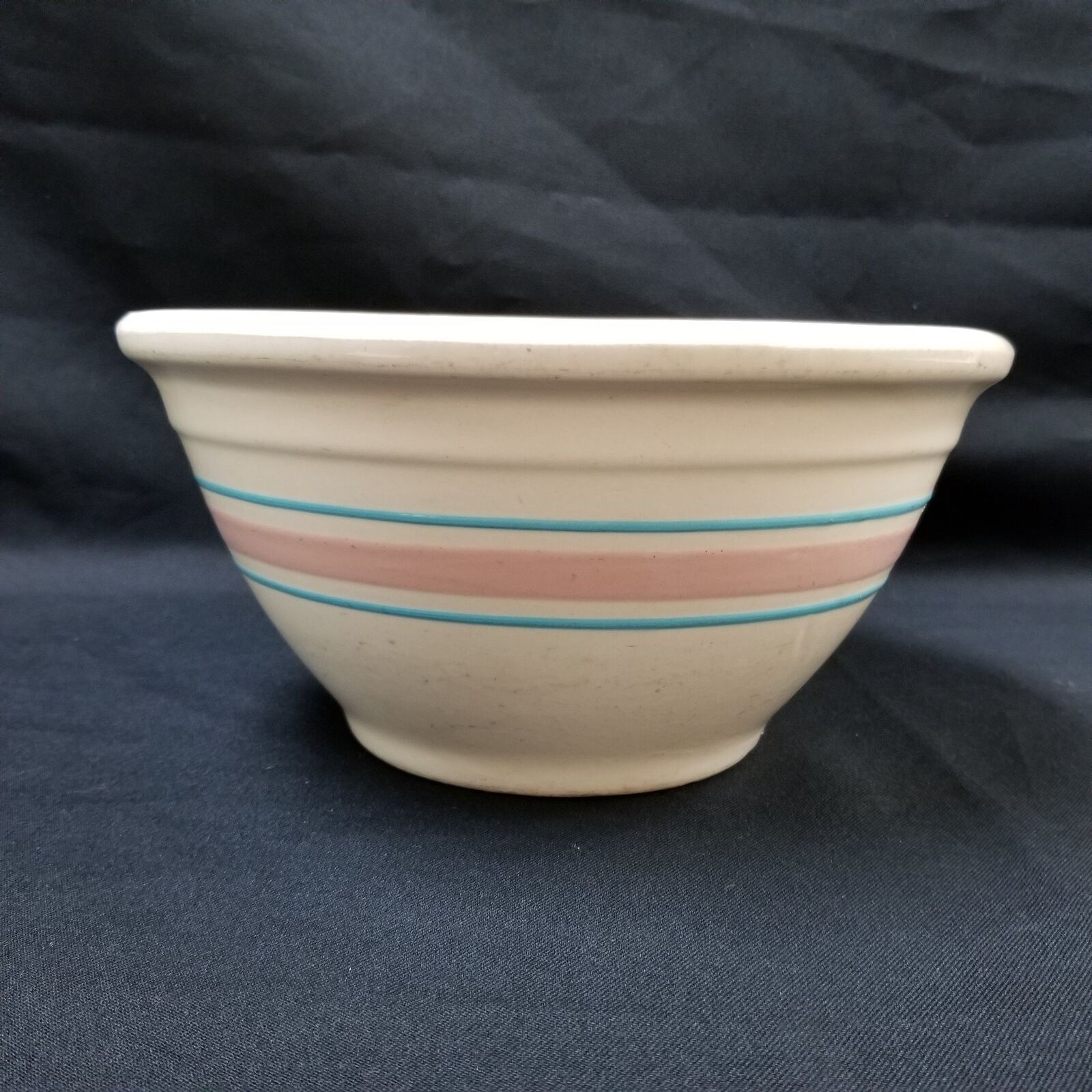 Vintage McCoy Pottery #10 Large Oven Ware Mixing Bowl Pink Blue Stripe USA 10\