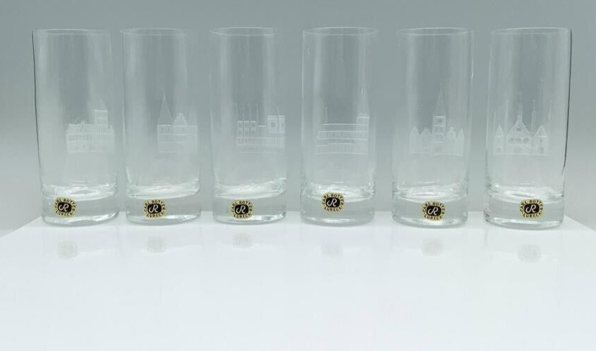 RARE Set of 6 Carl Rotter Lubeck Crystal Tumbler  Glasses-Etched Cathedrals