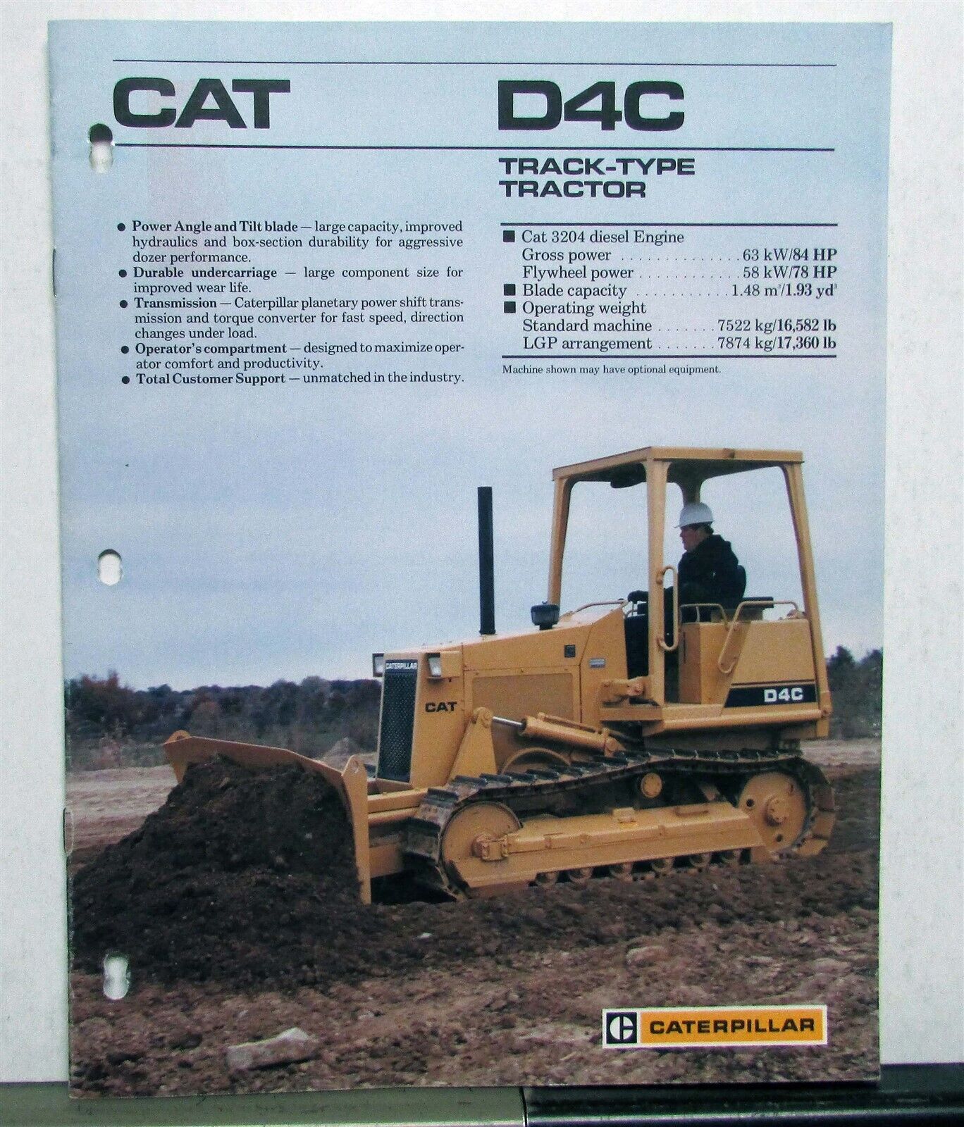 1988 CAT D4C Track type Tractor Construction Specifications Sales Brochure