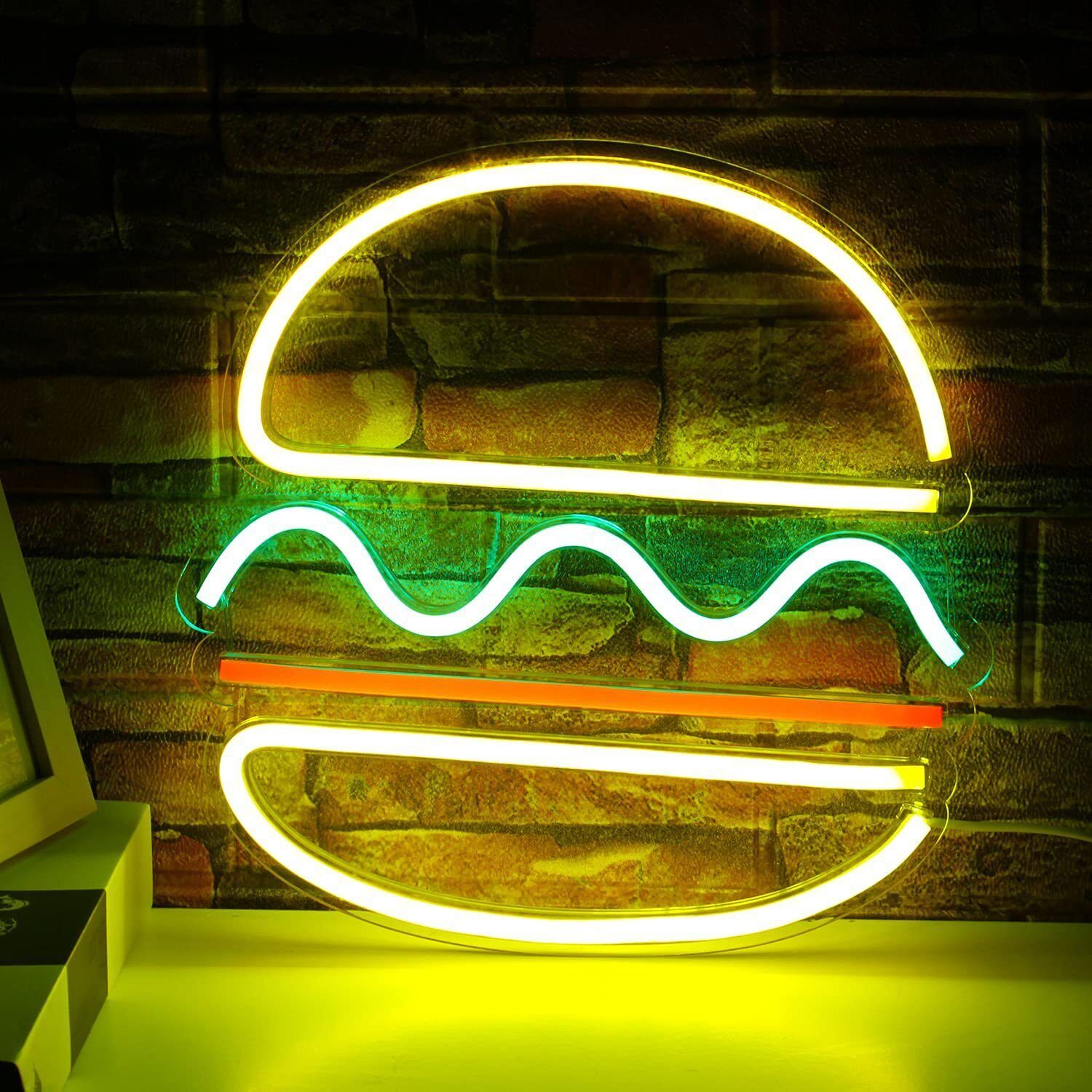 Hambuger USB LED Neon Sign Lights Wall Hanging Sign Lamp Bar Party Visual Art