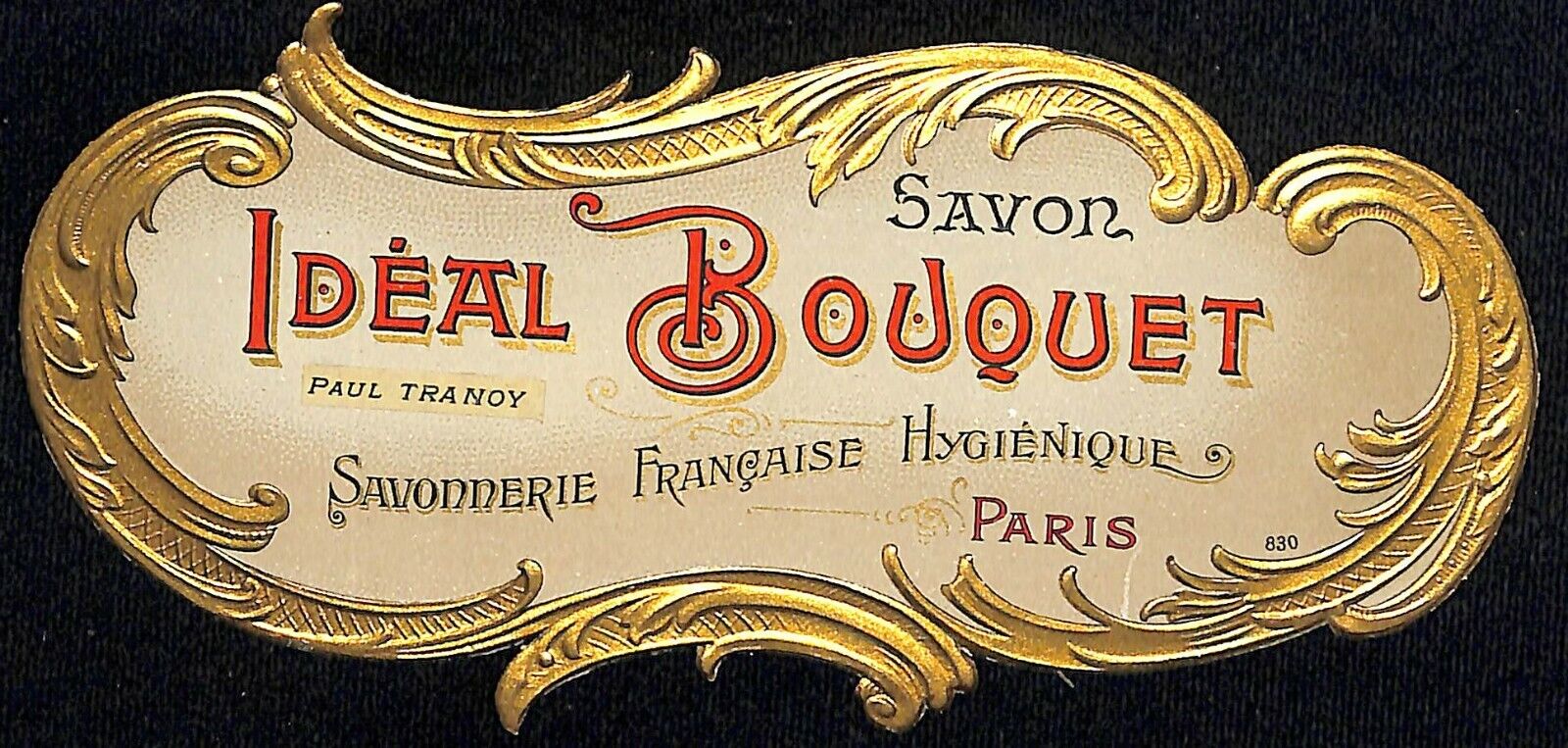 French c1910 Original Perfume Label Savon Ideal Bouquet w/ Embossing - Gilt 