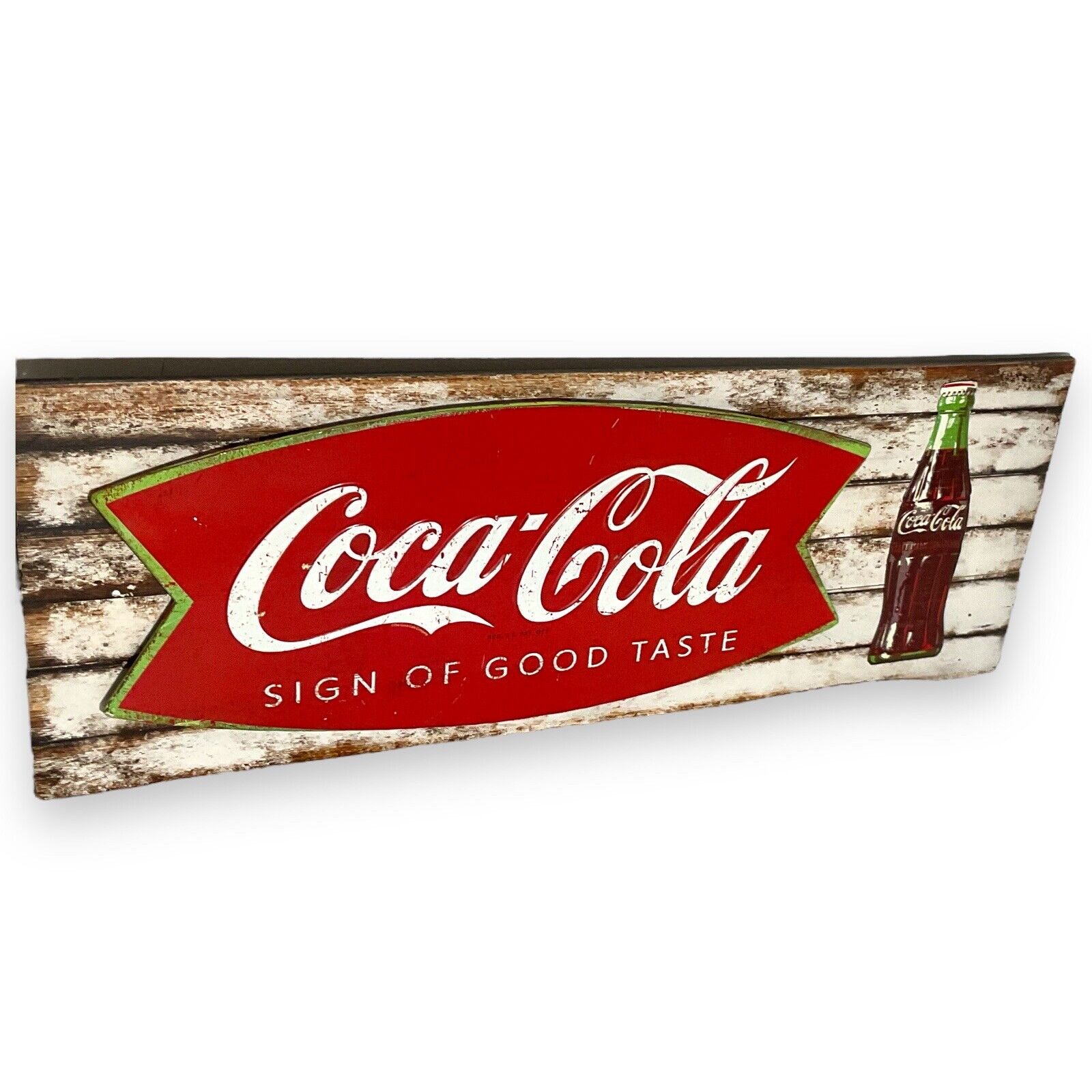 Vintage Very Rare COCA-COLA Fishtail  Soda Sign Of Good Taste Wooden Sign