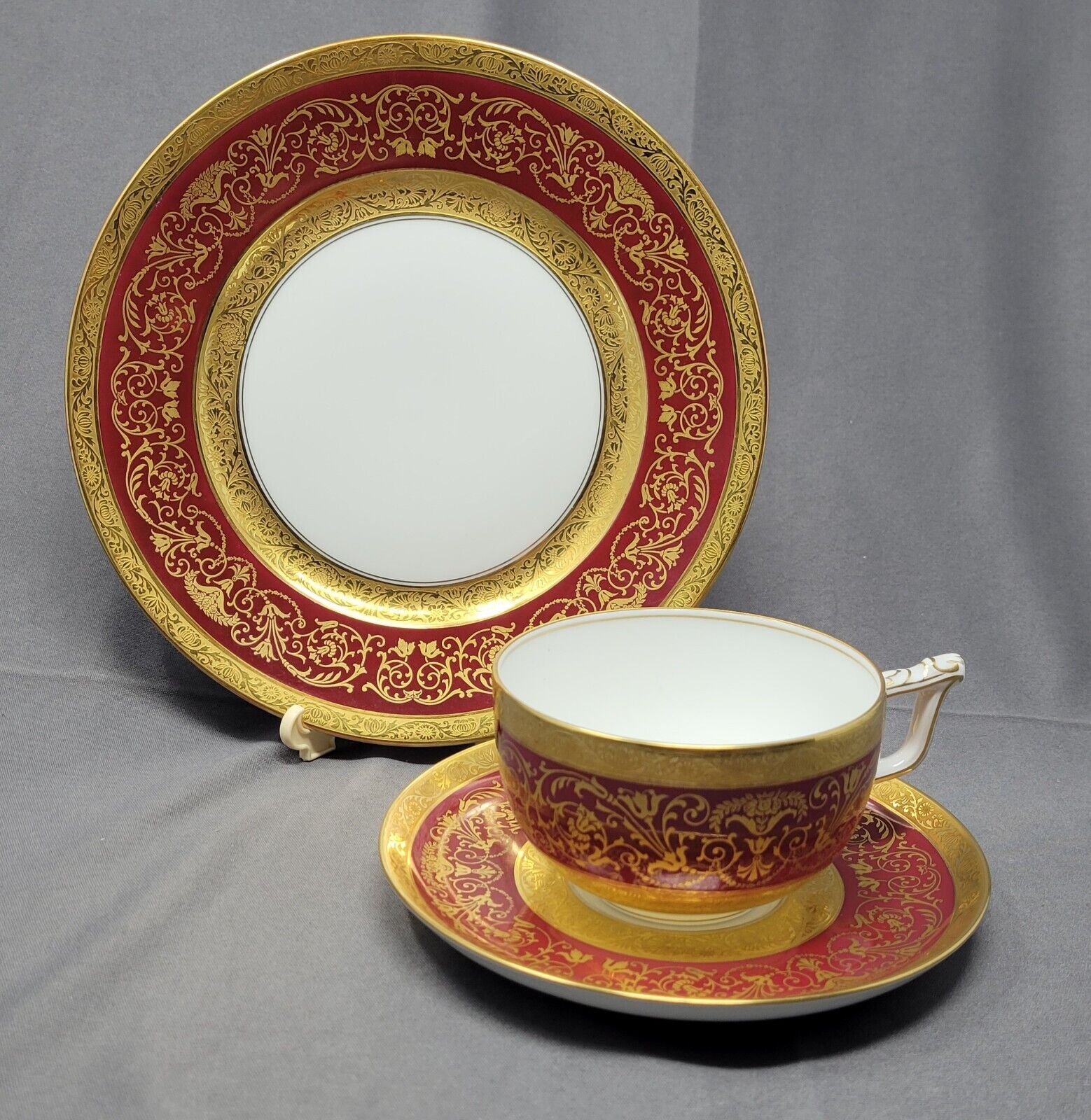 Rosenthal Selb Bavaria Gold Encrusted  Red Trio Cup and Saucer C. 1930