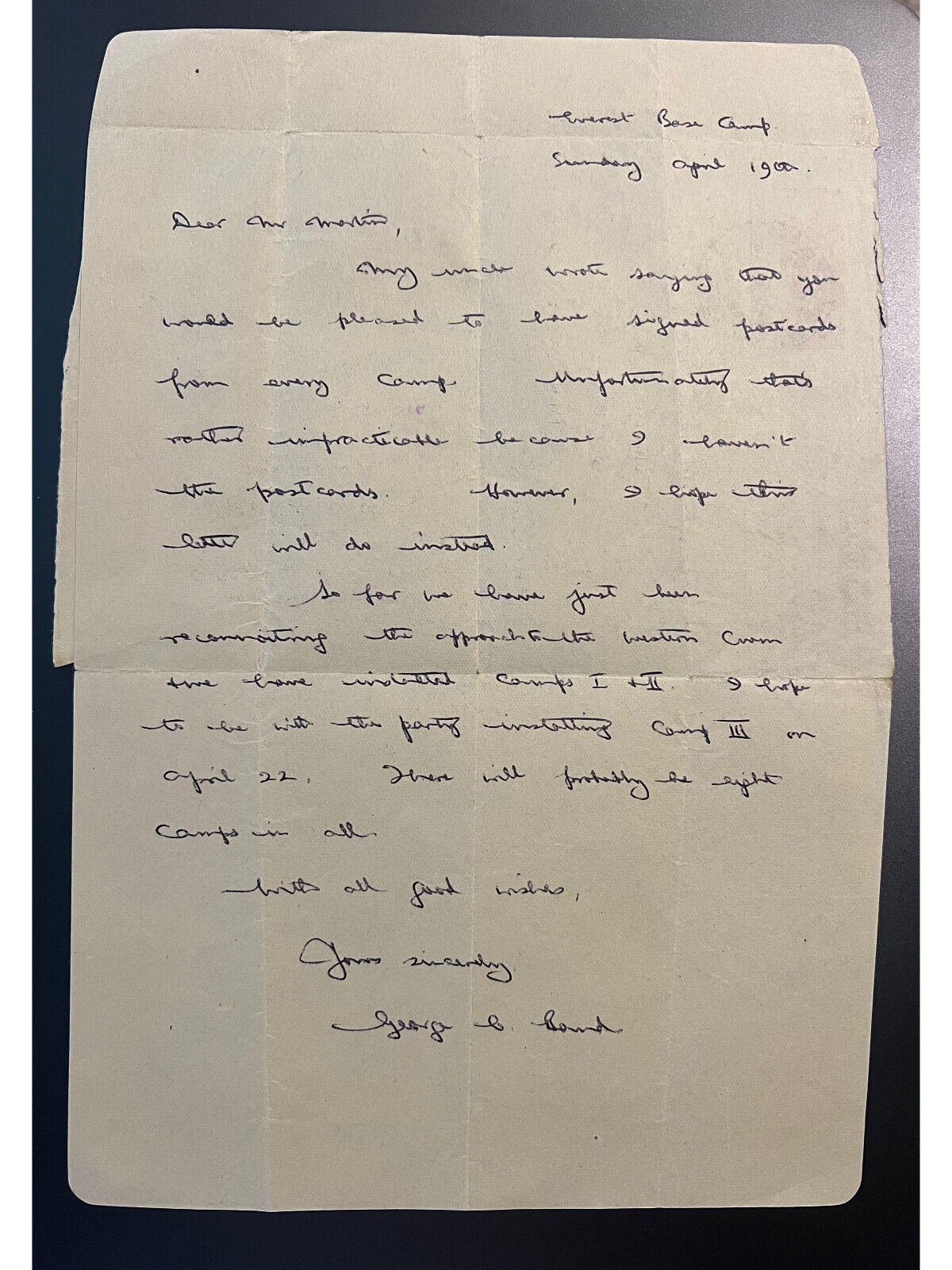 George Band 1953 Autograph Letter Signed - From Mount Everest Base Camp