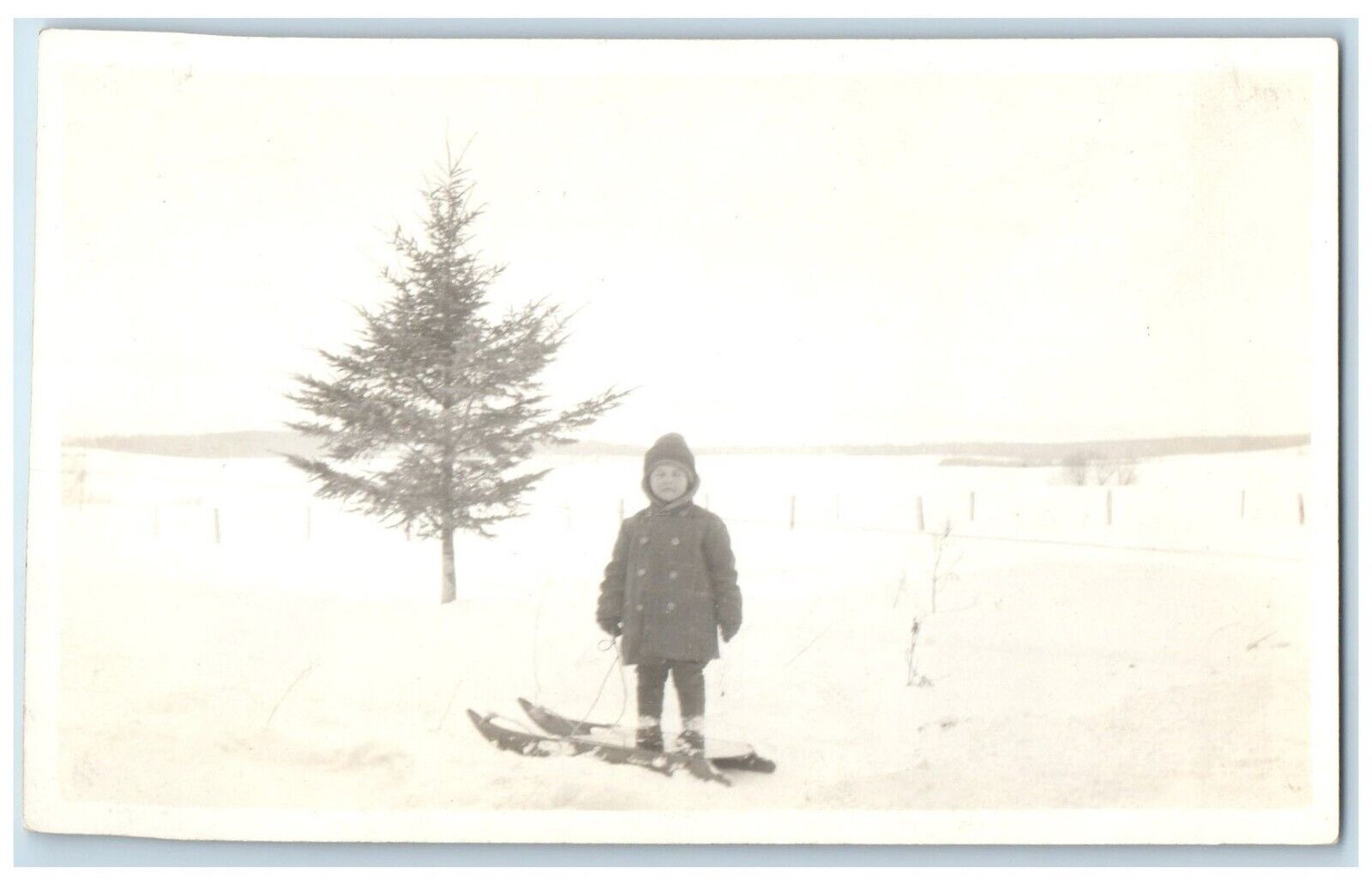 1916 Boy Sledding Edward Aaron Peck Winter Scene RPPC Photo Antique Postcard