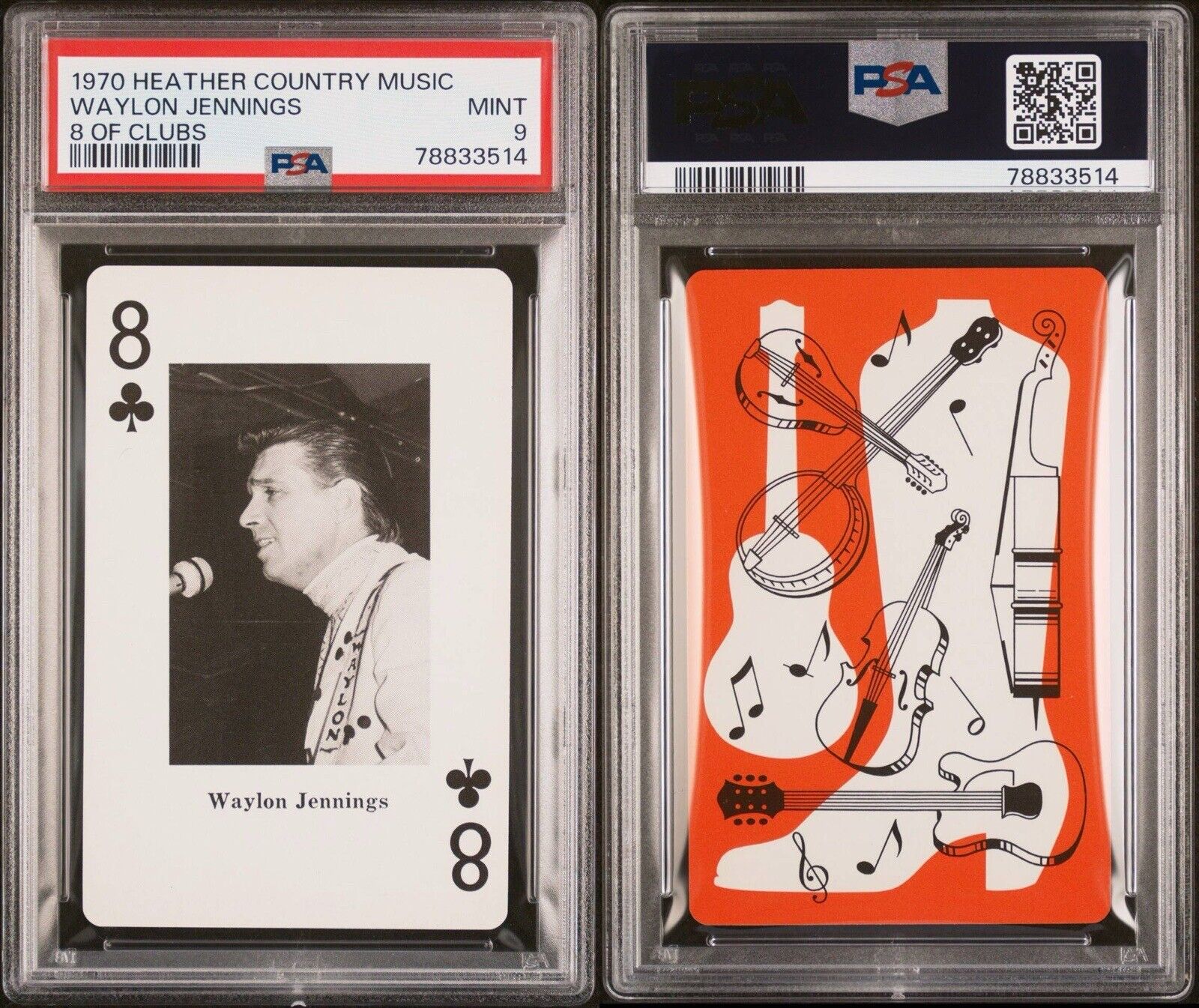 EXTREMELY RARE 1970 HEATHER COUNTRY MUSIC WAYLON JENNINGS 8 OF CLUBS PSA 9 MINT