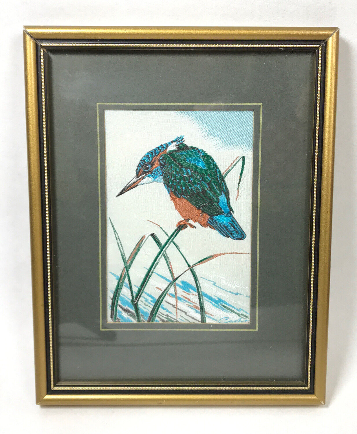 Vintage Framed KINGFISHER Alcedo Atthis Silk Woven Cash\'s Coventry England