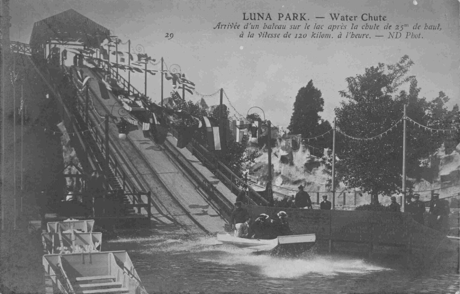 Amusement Park Ride Water Chute 120 Miles per Hour Luna Park France Postcard