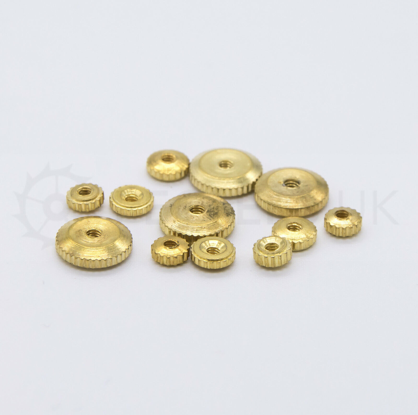 12x Brass Clock hand Nuts - American Hermle metric - Assorted Mixed Sizes