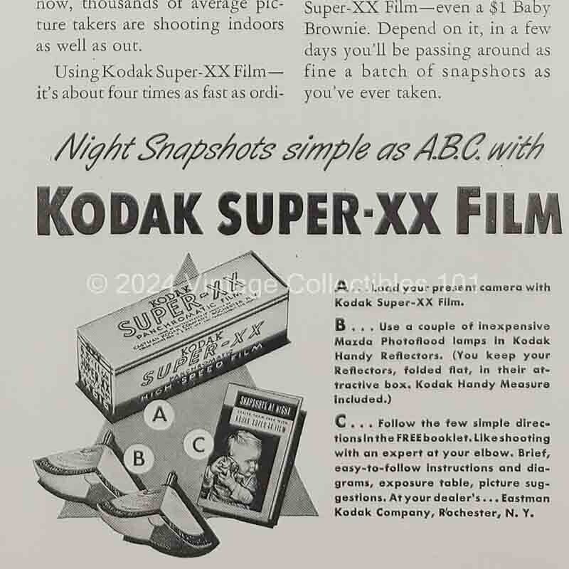 1941 Kodak Super XX Film Night Photography girl photo art decor vintage print ad