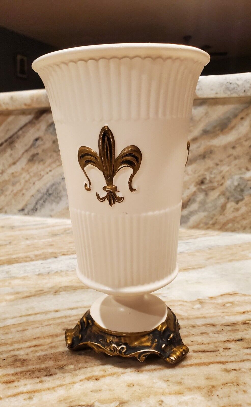 Rare Antique EO Brody N-182 Gold-Trim Fleur De Lis 8in Footed Pedestal Vase