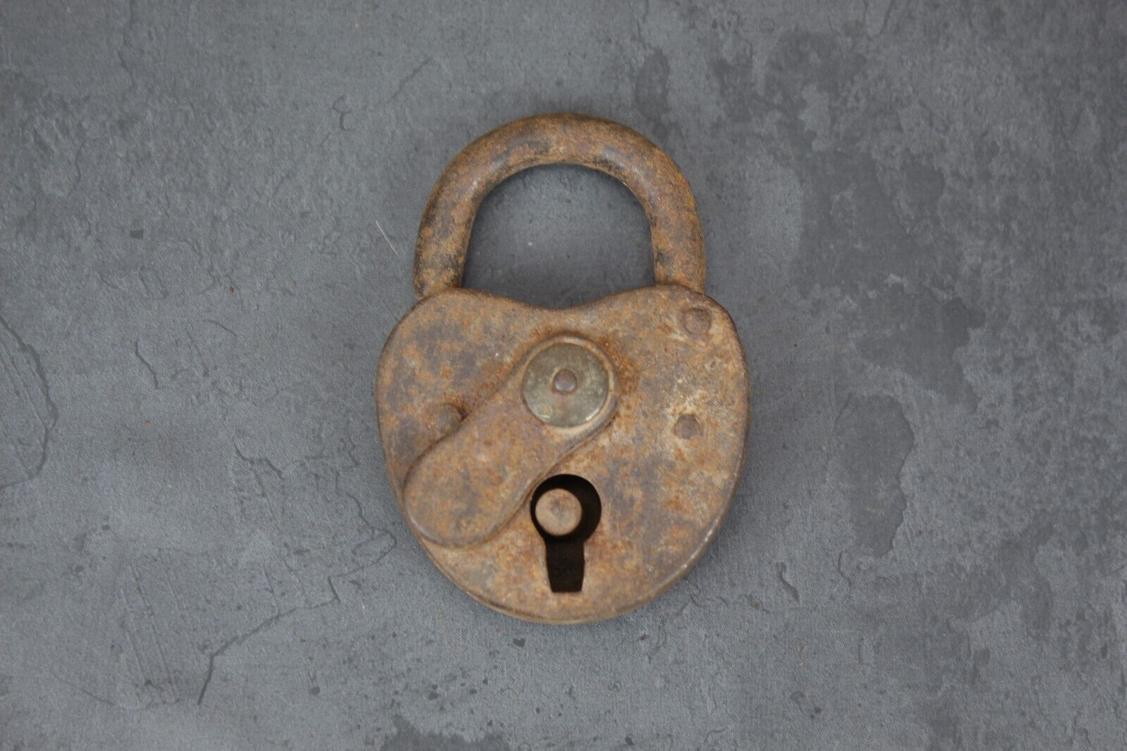 Old Rustic Patina Small Heart Shape Padlock - Vintage Decorative Lock, No Key