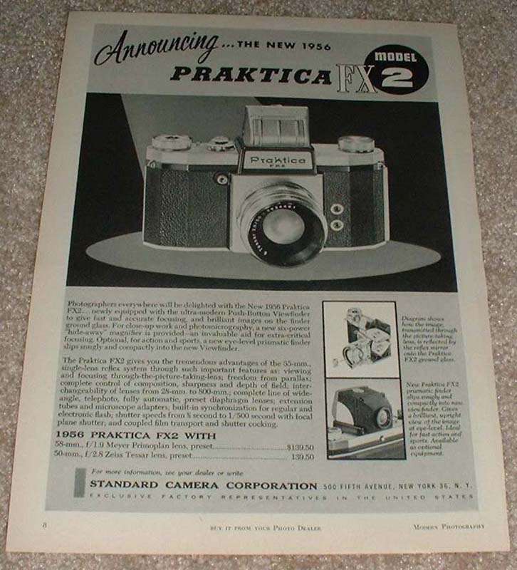 1956 Praktica FX2 SLR Camera Ad, NICE