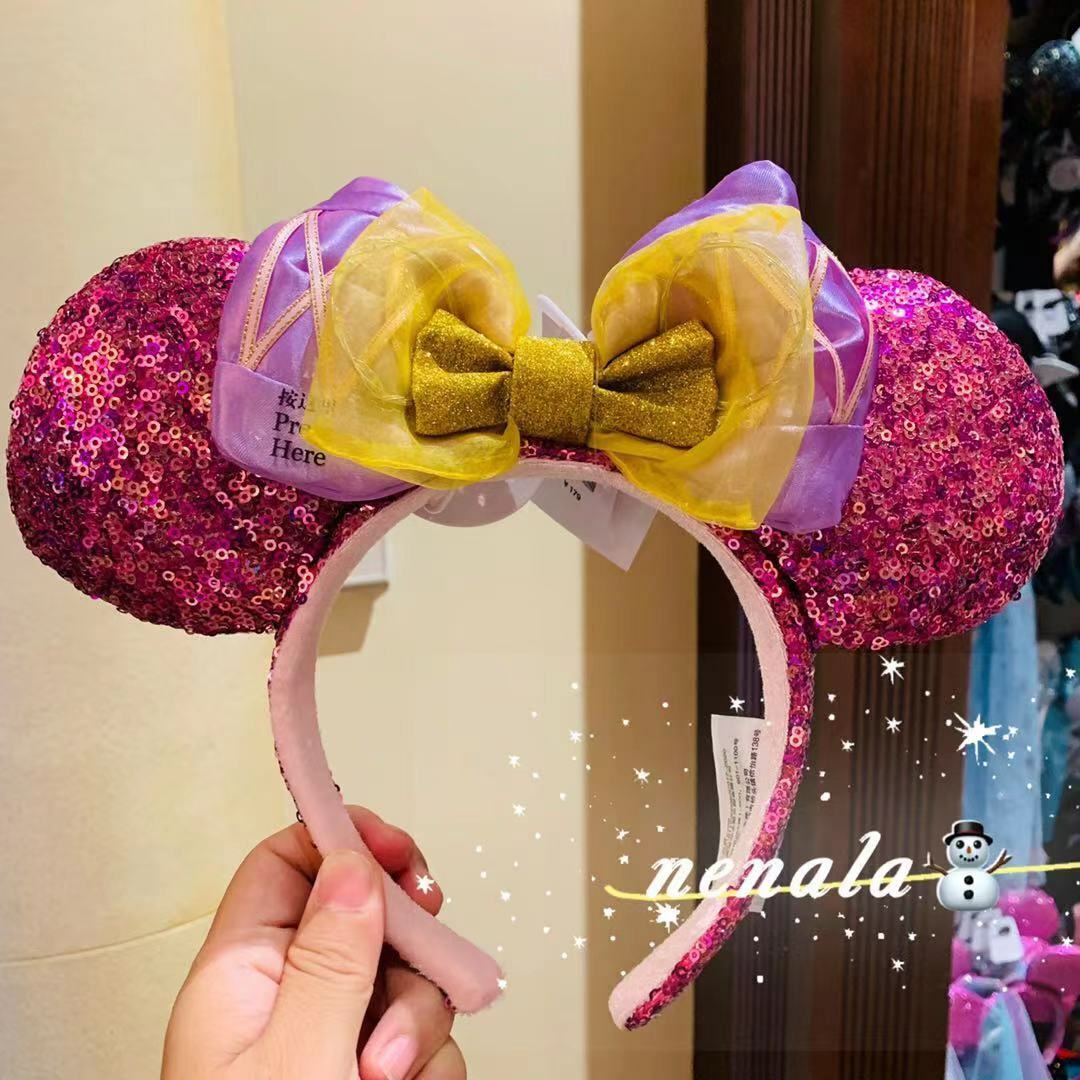 New Genuine Shanghai Disney Rapunzel Princess Sequin Bow Lighted Mickey Headwear