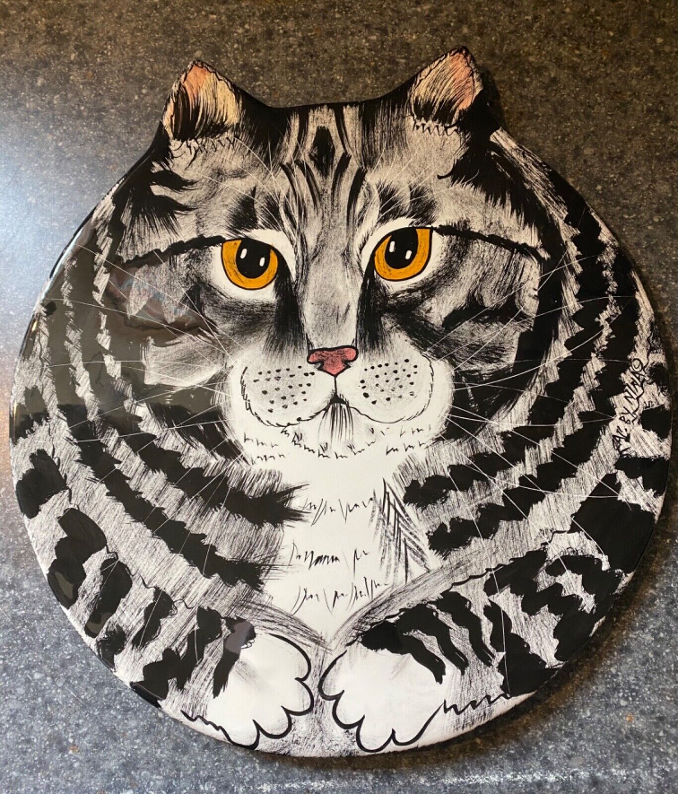 Cats by Nina Lyman plate Black and Gray Tabby