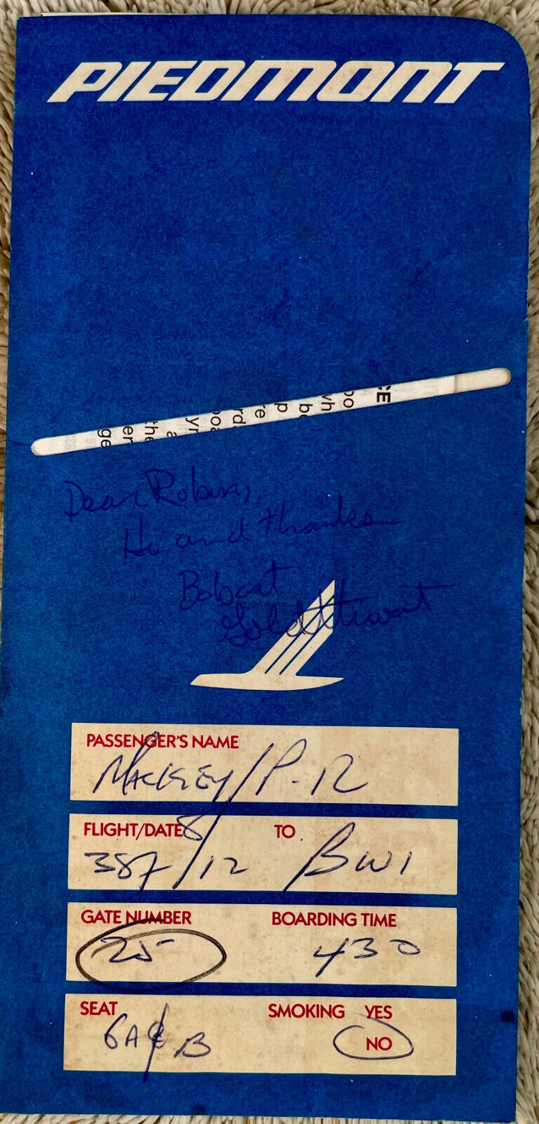 Bobcat Goldthwait autographed boarding pass 1988