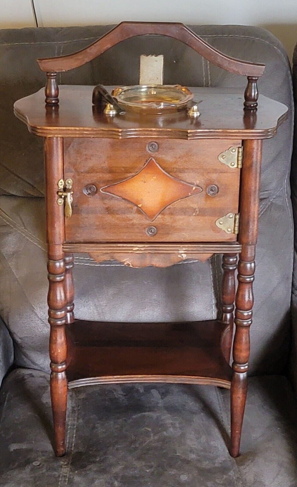 Antique Cushman Tudor Design Carved Mahogany Humidor Smoking Cabinet 
