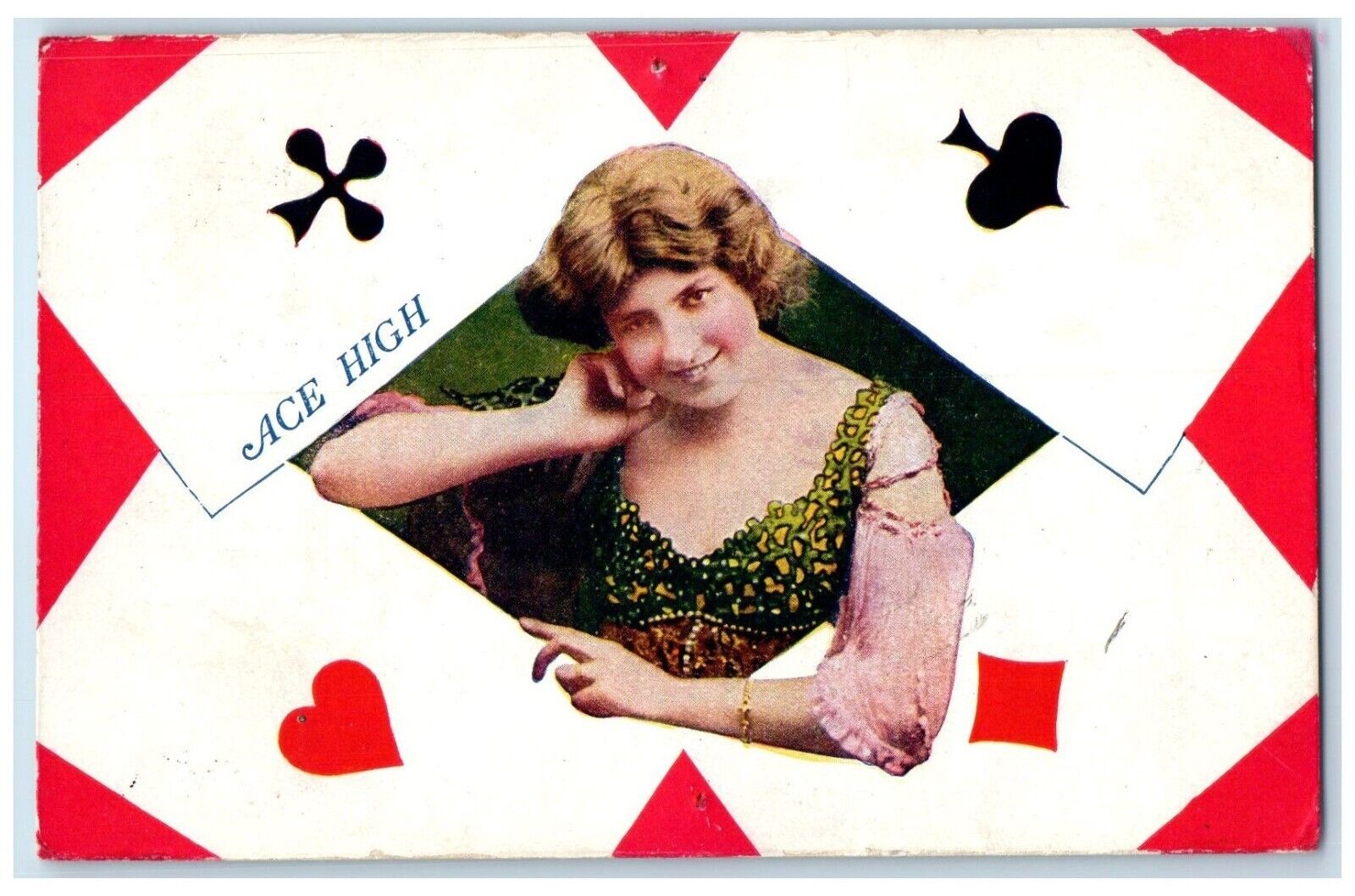 1908 Pretty Woman Cards Gambling Thornton Iowa IA Posted Antique Postcard