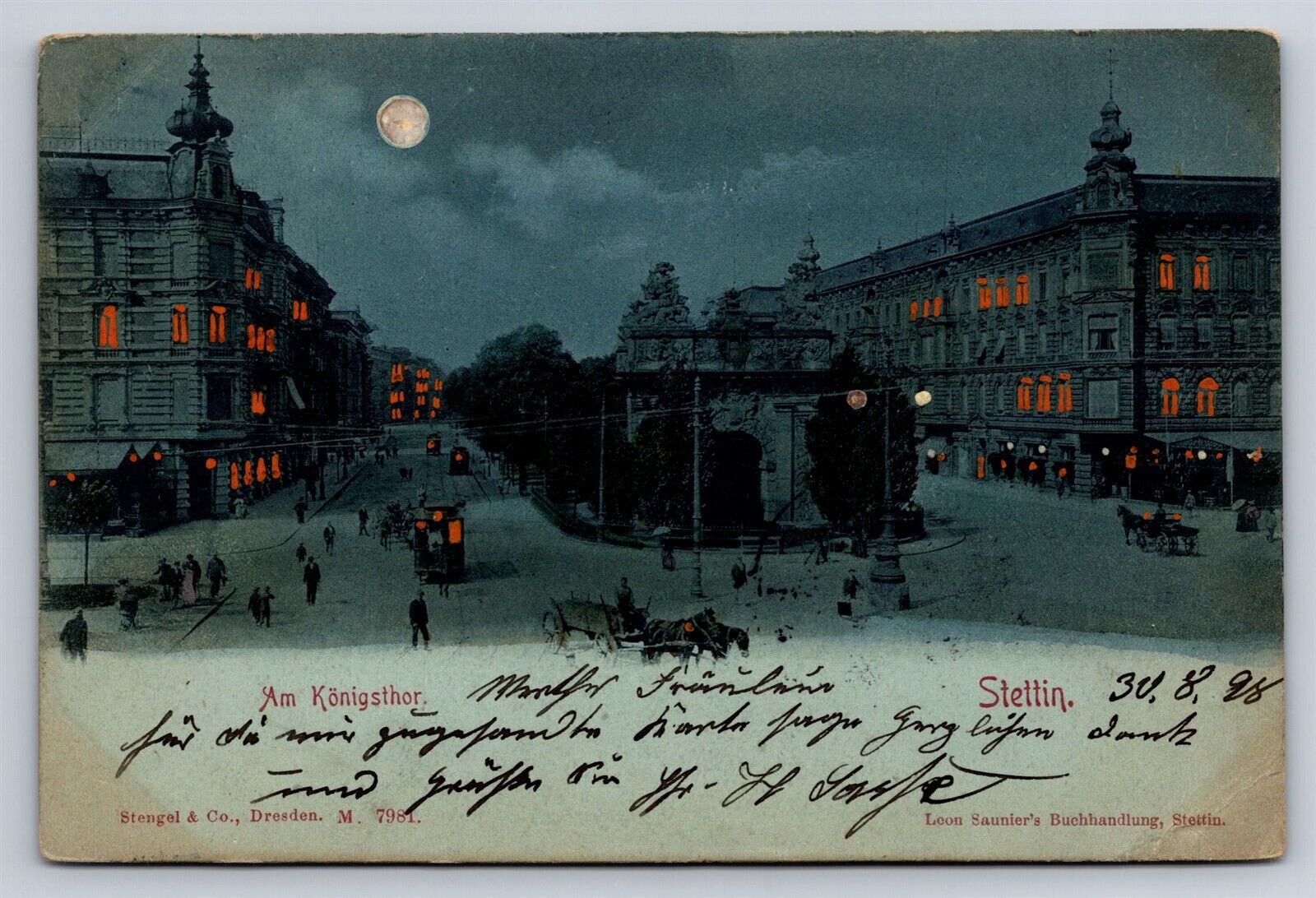 Postcard Germany Poland Stettin Szczecin Town View Night Konigsthor c1898 AD26