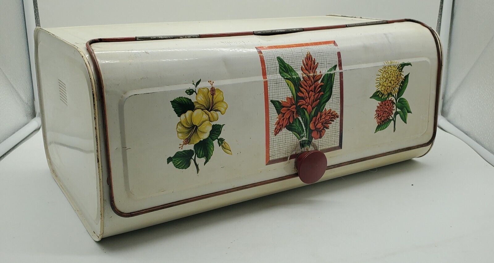 Vintage Maid Of Honor Metal Bread Box Floral Pattern Mid Century Modern   1950s