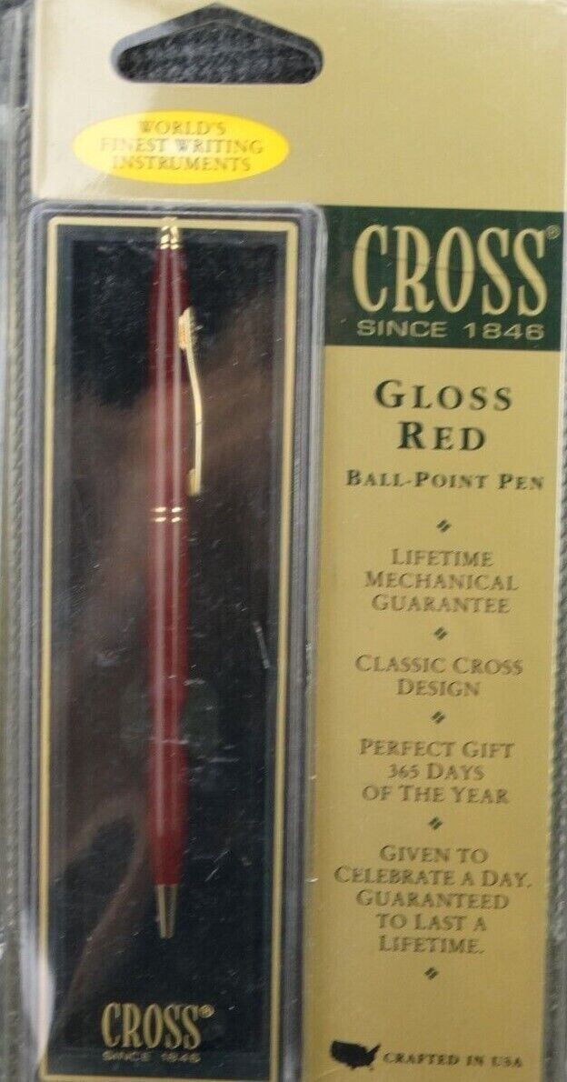 CROSS RED BALLPOINT PEN W/GOLD DOUBLE-BANDED NEW In SEAL PACKAGED