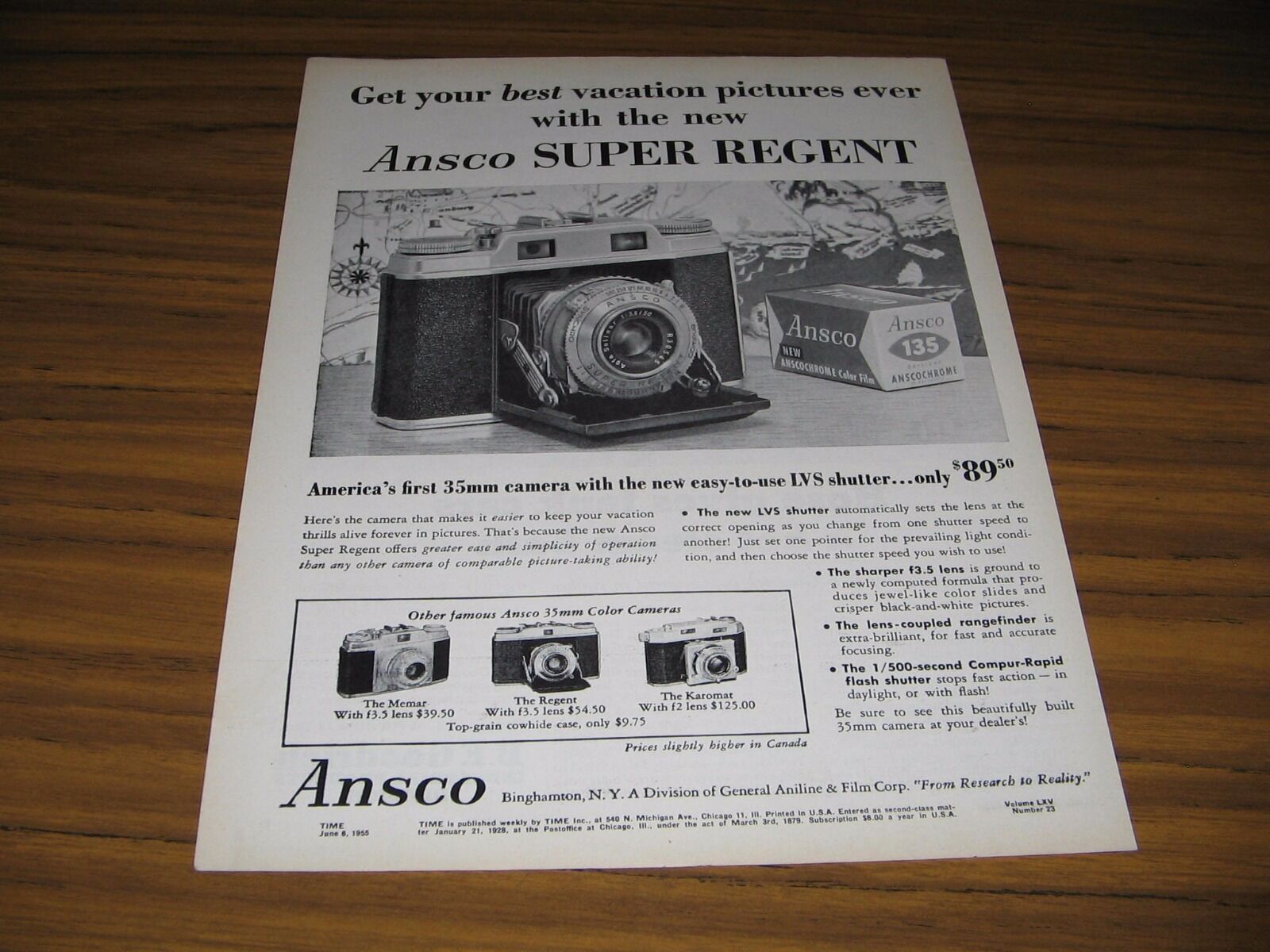 1955 Print Ad Ansco Super Regent 35MM Cameras Binghamton,NY