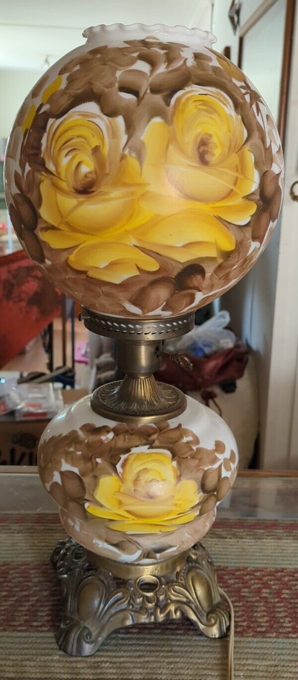 Large Vintage Original GWTW Glass Globe Hurricane Lamp Floral 23\