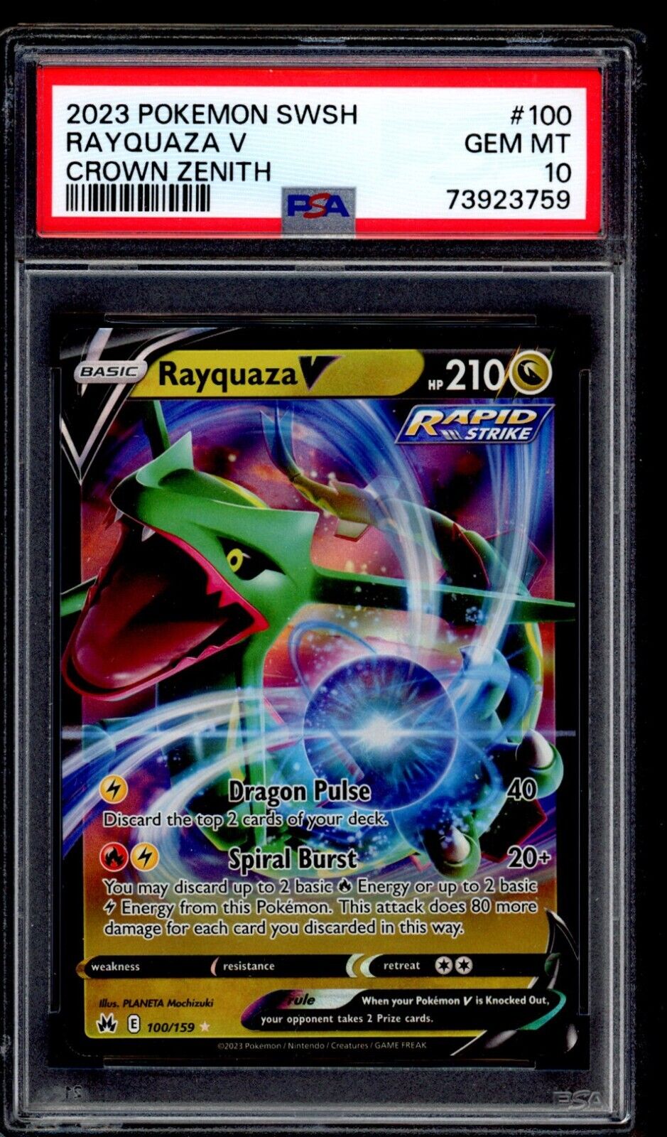 PSA 10 Rayquaza V 2023 Pokemon Card 100/159 Crown Zenith