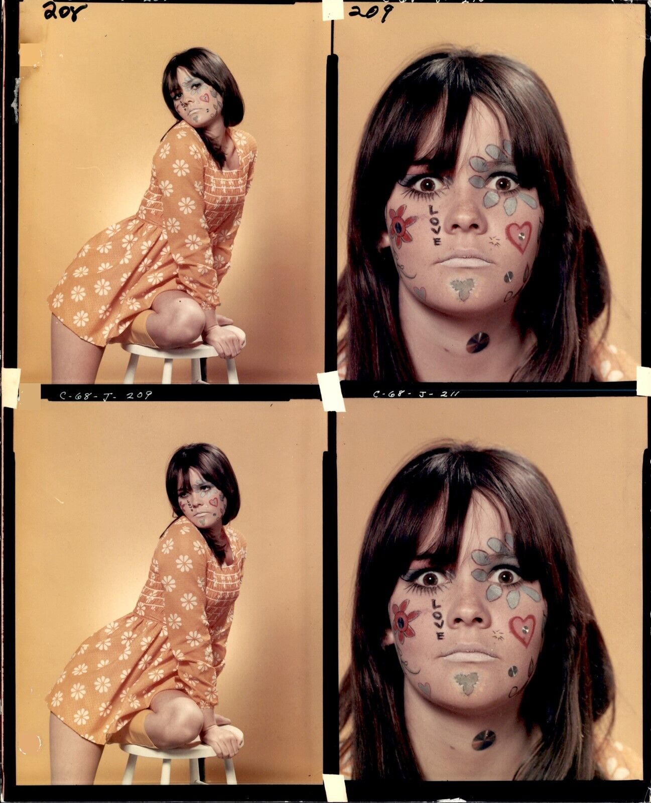 LAE4 Orig Color Contact Sheet Photo BEAUTIFUL HIPPY CHICK FACE PAINT FLOWER LOVE