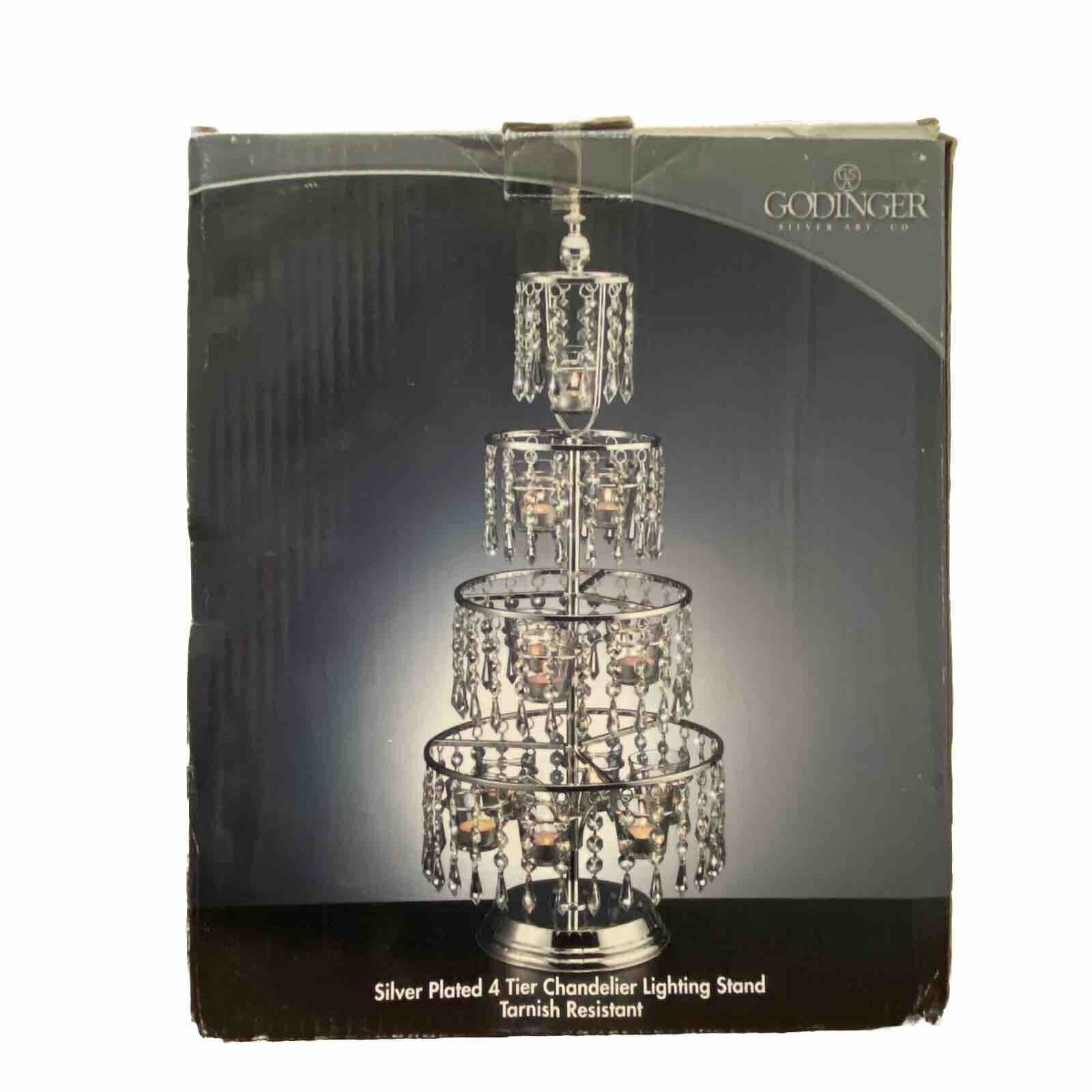 Rare GODINGER Silver Plated 4-Tier Chandelier Light Stand Tealight Candle Holder