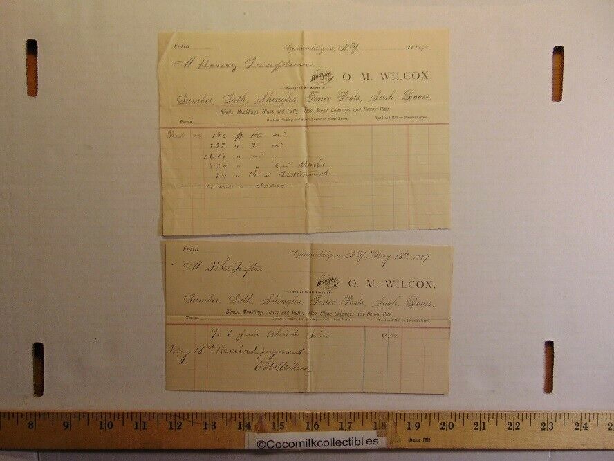 Vintage Lot of (2) 1887 & 88 Bought of OM Wilcox Hardware Receipt Canandaigua NY