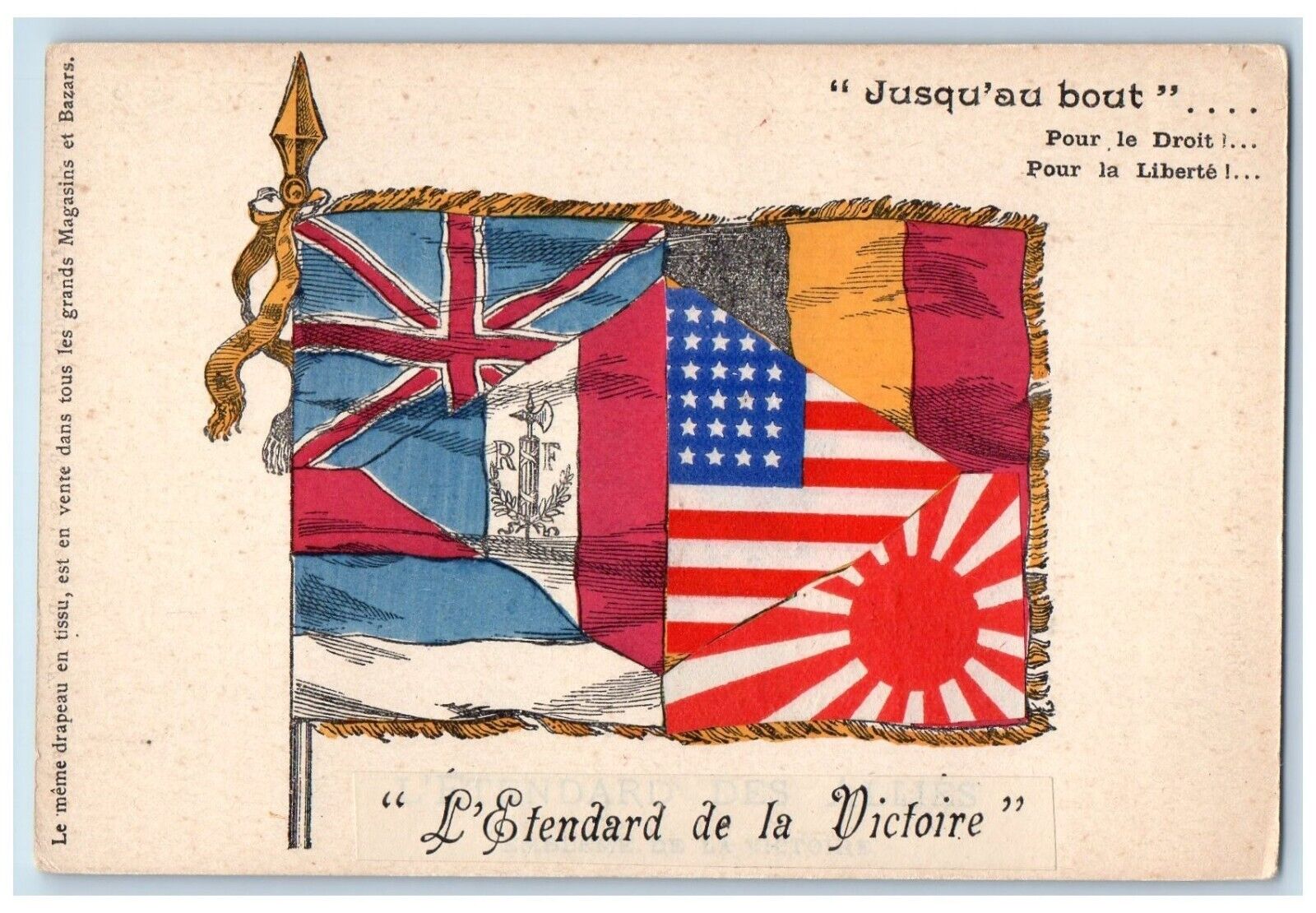 WWI Postcard Allies Flag USA Japan Hand Made c1910's Unposted Antique