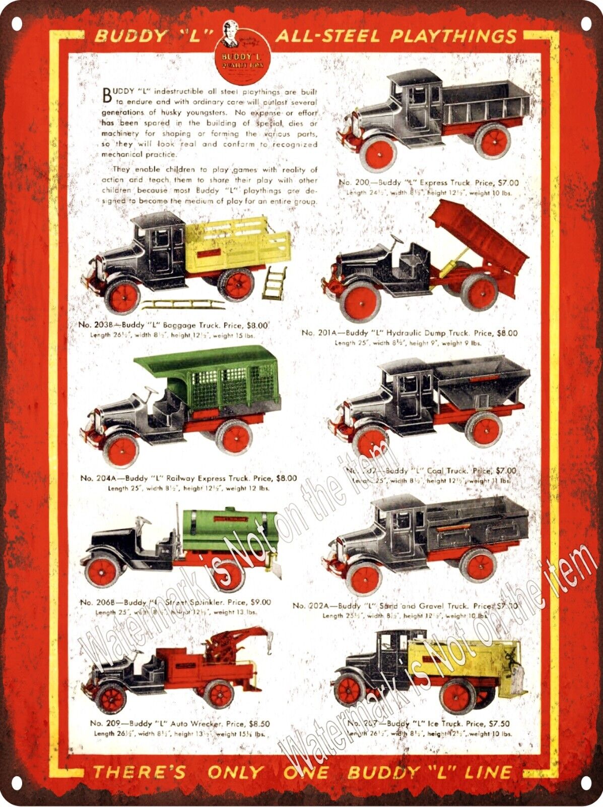 1931 Buddy L  Toy steel Express truck Ice Auto Railway Metal Sign 9x12\