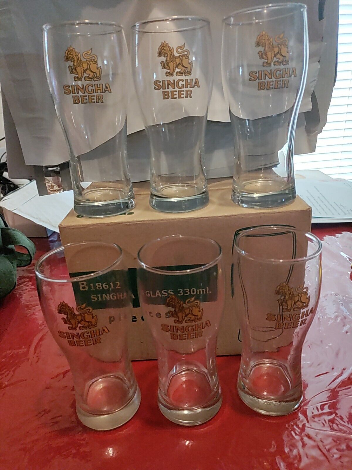 Set of 6 Singha Beer Glasses Thailand 0.3 L NEW New In Box  