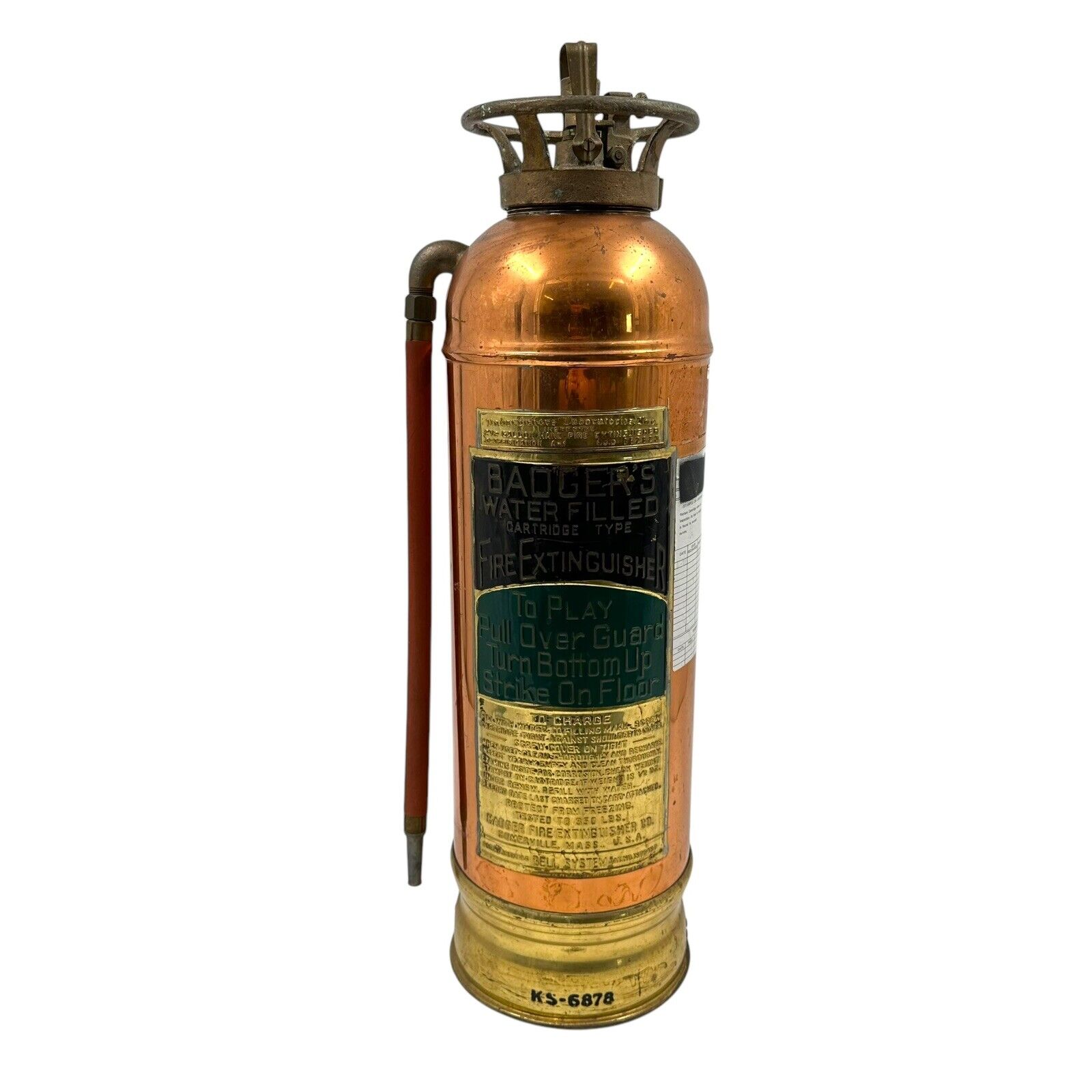 Antique Badger\'s Fire Extinguisher KS-6878 Water-Filled Brass Copper