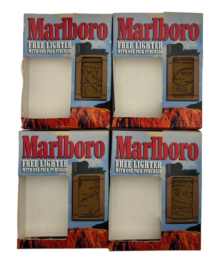 Vintage Marlboro Lighter Butane Year 2000 Leather Wrap Mountain States Lot Of 4