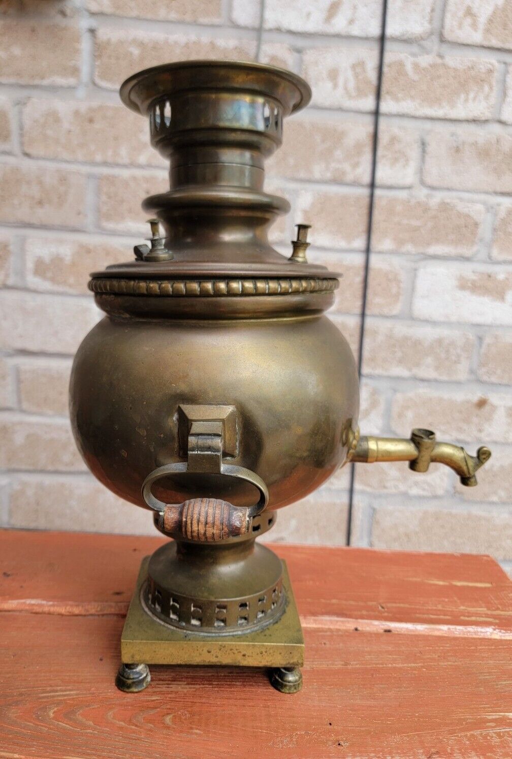 Russian Antique Samovar Tea Coffee Urn Pot Wood Handles
